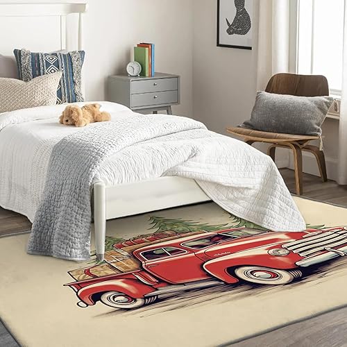 Miniatura 2 de Red Truck - Alfombra de Navidad y decoración del hogar, alfombra de 4 x 6 pies, alfombras de Navidad para sala de estar y dormitorio, alfombra