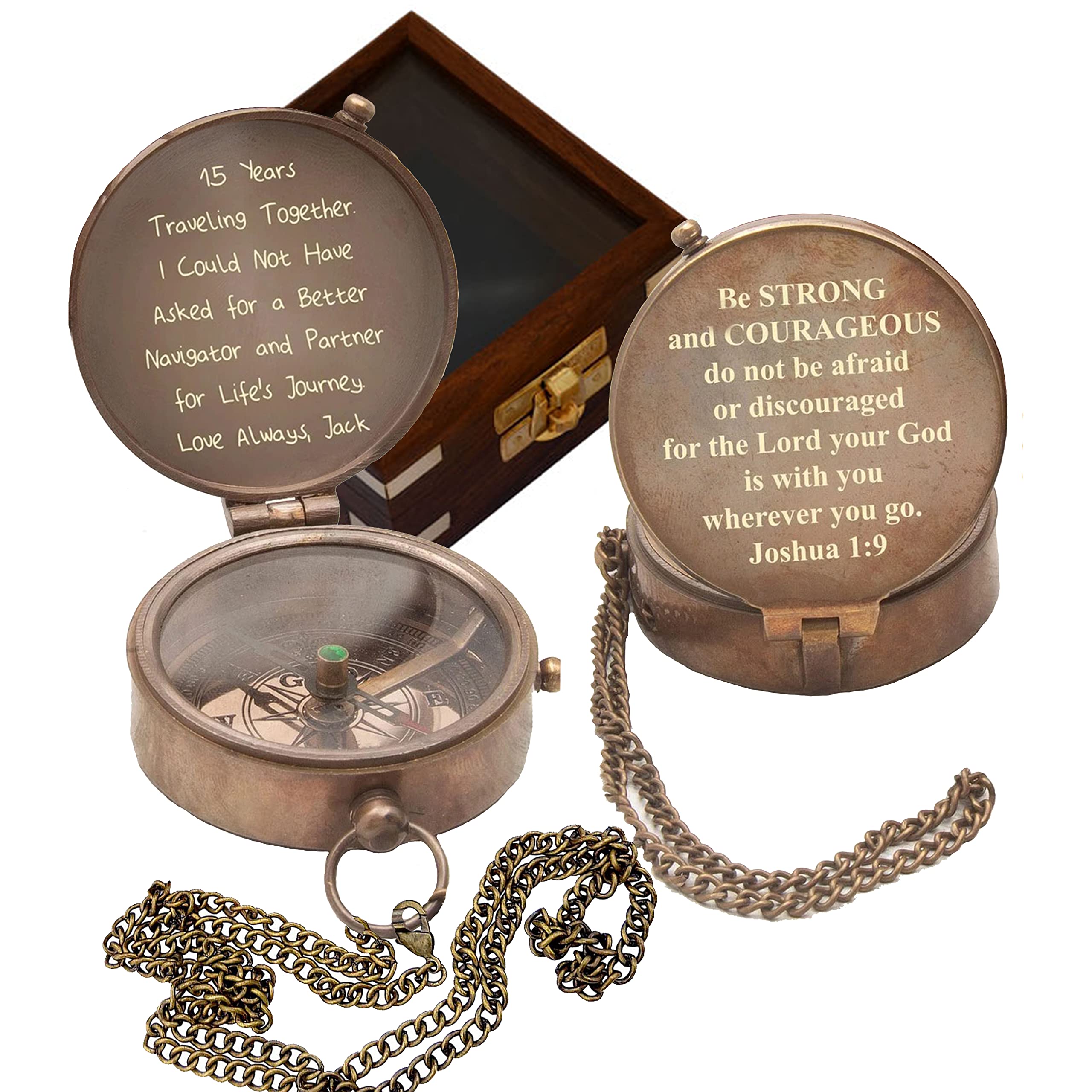 Brújula personalizada con estuche: brújula de reloj solar de latón vintage, brújula magnética de bolsillo para camping, senderismo, turismo, regalo de felicitaciones