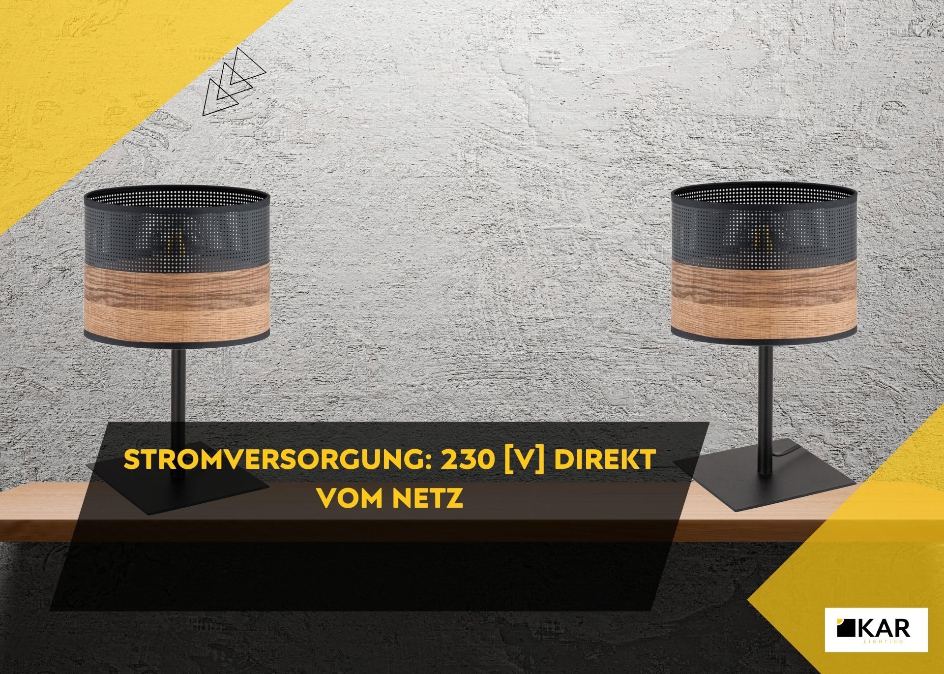 Schreibtischlampe 1-flammig aus schwarzem Metall mit Holzoptik-Details (PVC) | E27 Fassung | LED geeignet | Tischleuchte für Büro, Arbeitszimmer oder Schlafzimmer