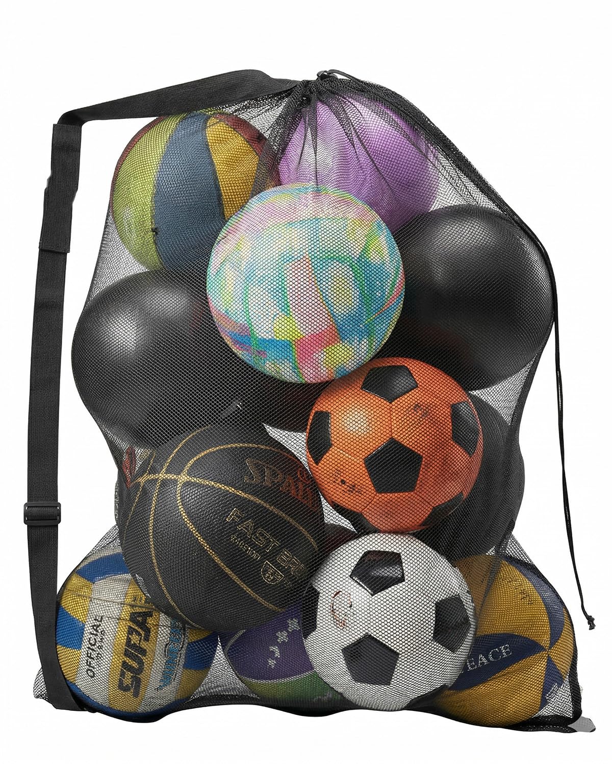 Sacca Rete Porta Palloni Grande Pieghevole, Borsa Sportiva Robusta con Coulisse e Tracolla per Calcio, Pallacanestro, Pallavolo, Rugby