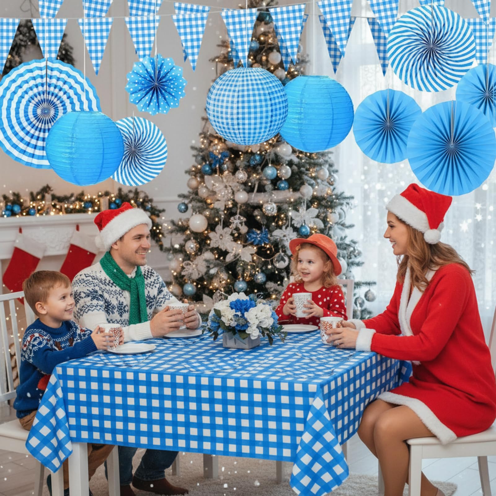 Snapklik.com : 18 Pcs Blue And White Gingham Christmas Party Supplies ...