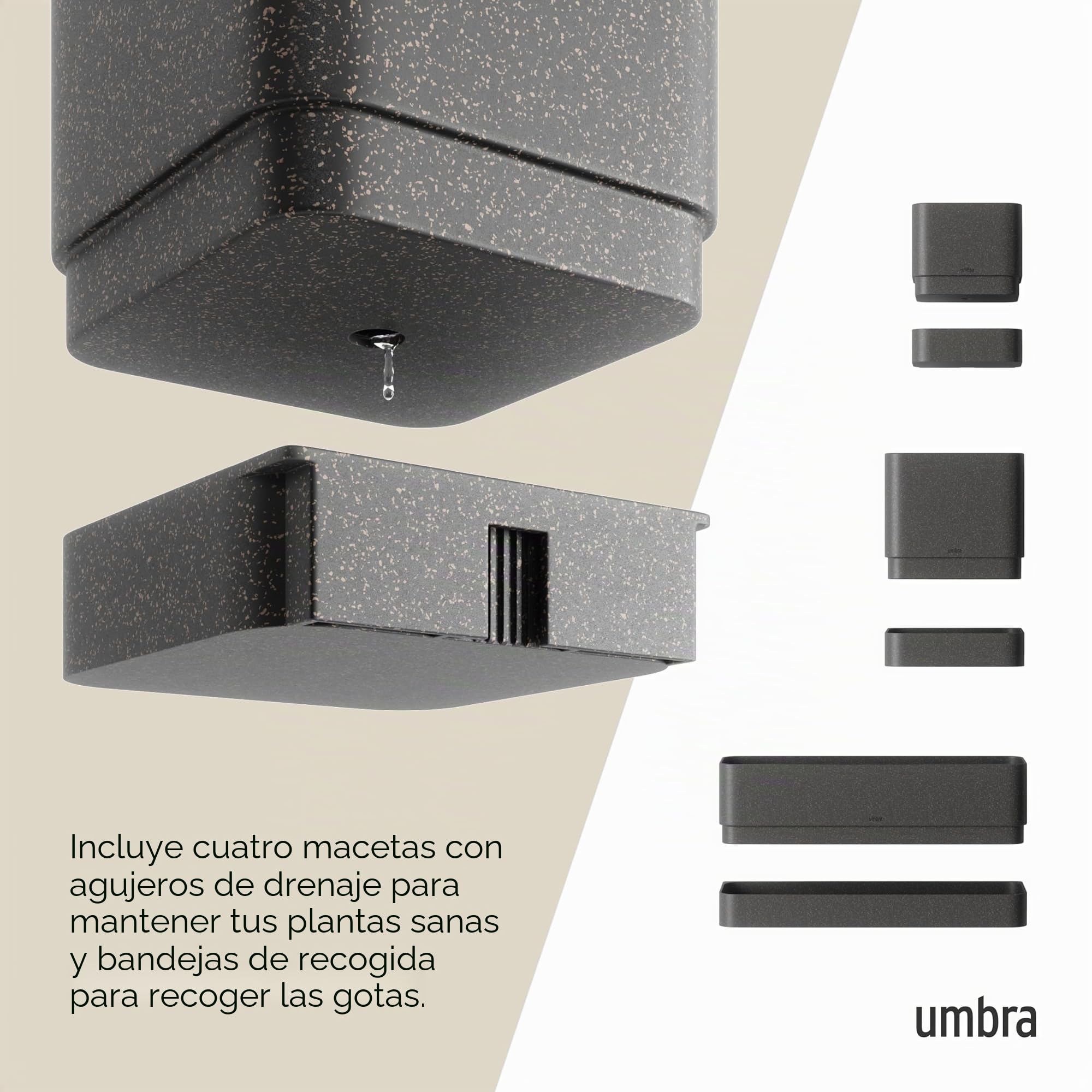 Umbra Cubiko Macetero de Pared, Soporte de Metal geométrico, Negro