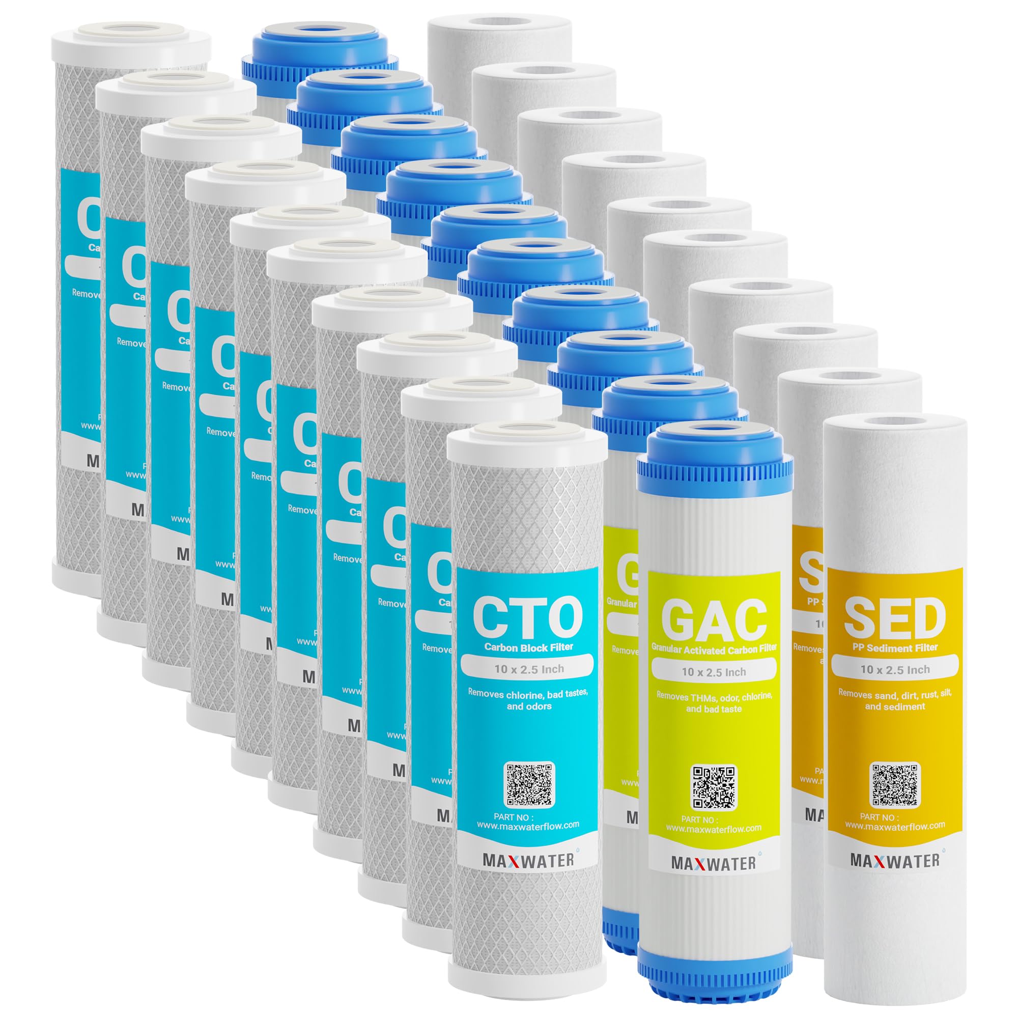 Max Water Filtres de rechange pour toute la maison - Coquille de noix de coco - Sédiments en ligne et GAC