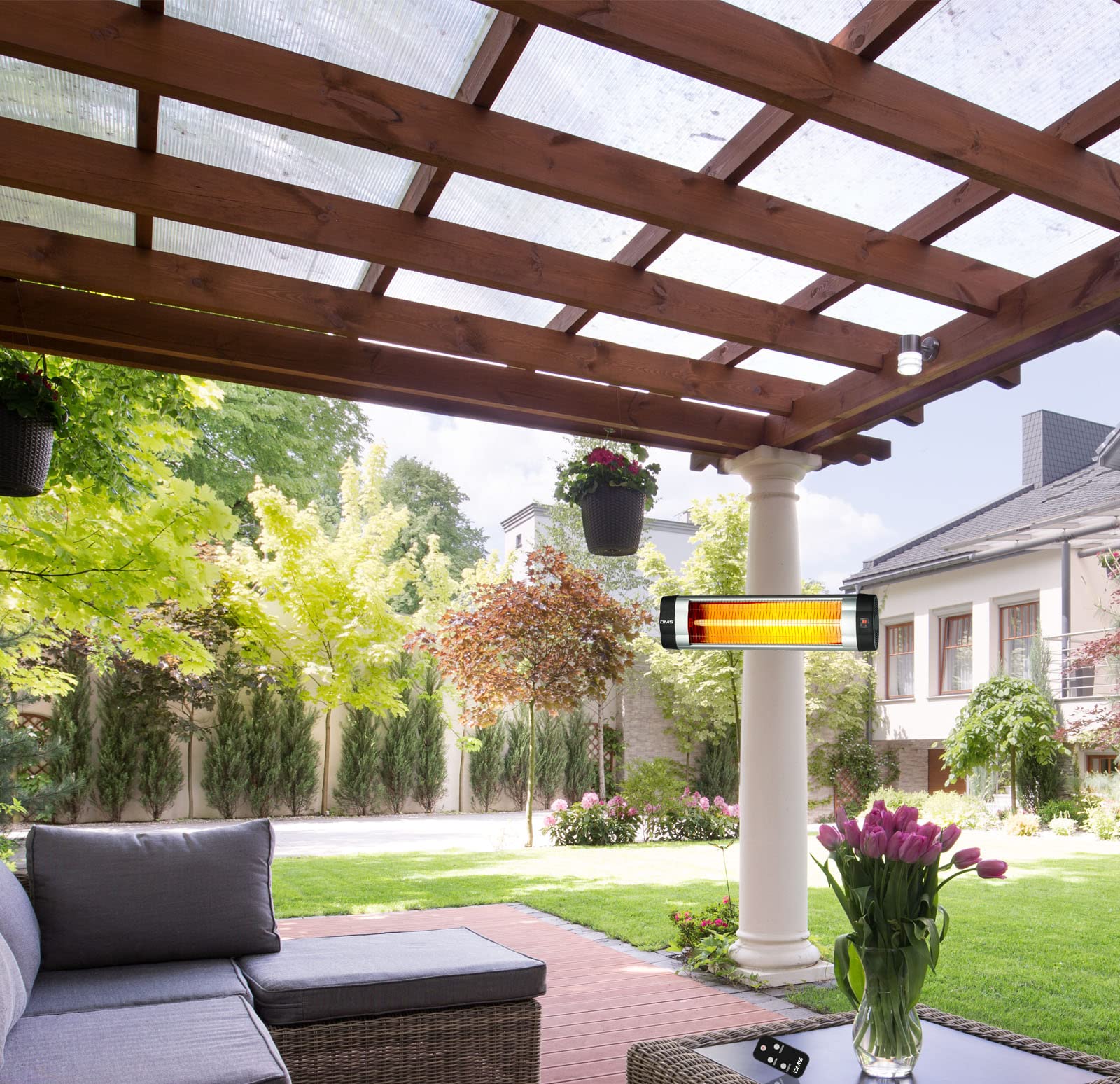 DMS® Infrarotstrahler Heizstrahler Wärmestrahler 2in 1 Terrassenstrahler Temperatur 3-Stufig höhenverstellbarem Teleskopstativ Wickeltischstrahler Terrassenheizer Quarzstrahler 2500W mit Fernbedienung
