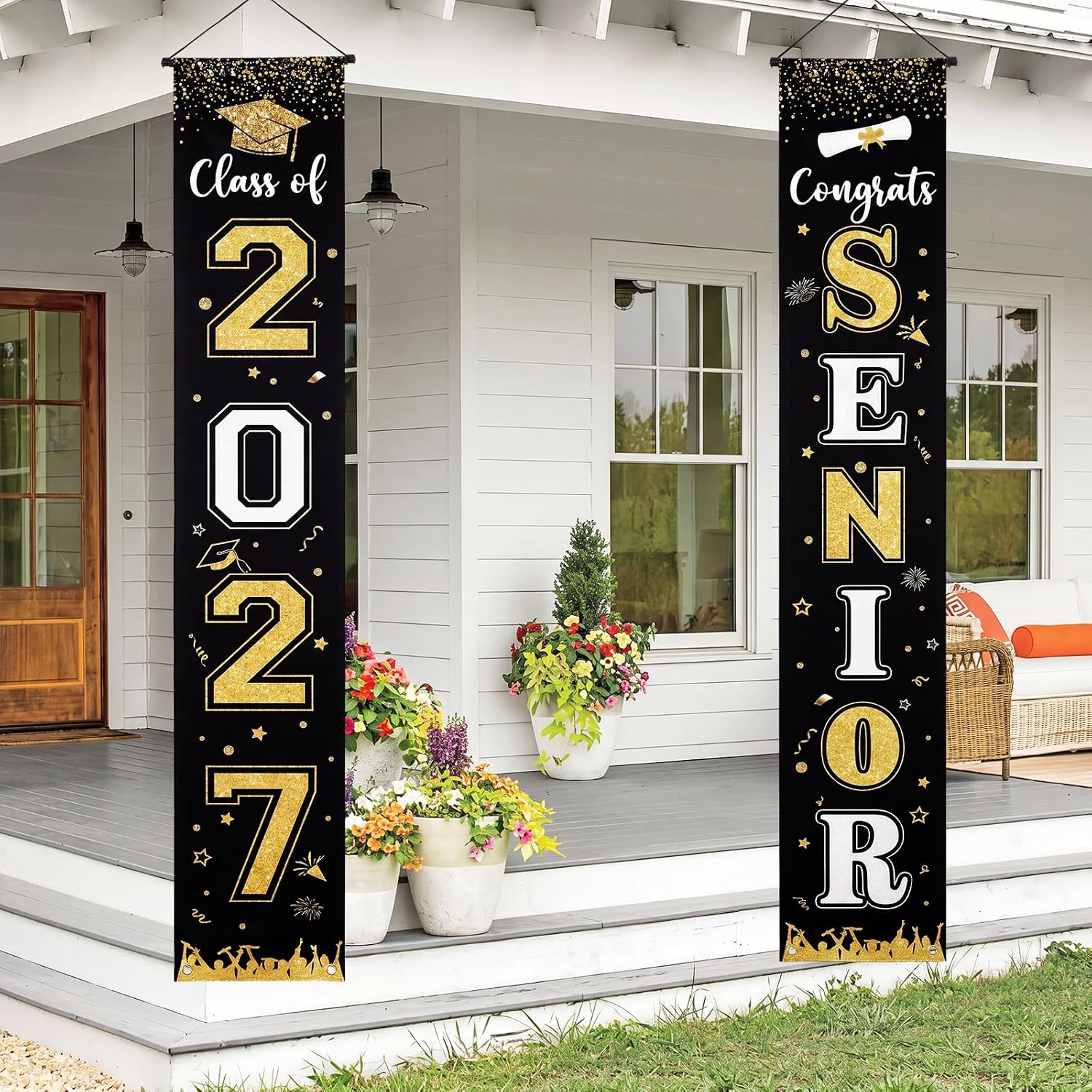 Moukeren Class of 2027 Decor Senior Night Banner, Graduation, Black, Gold