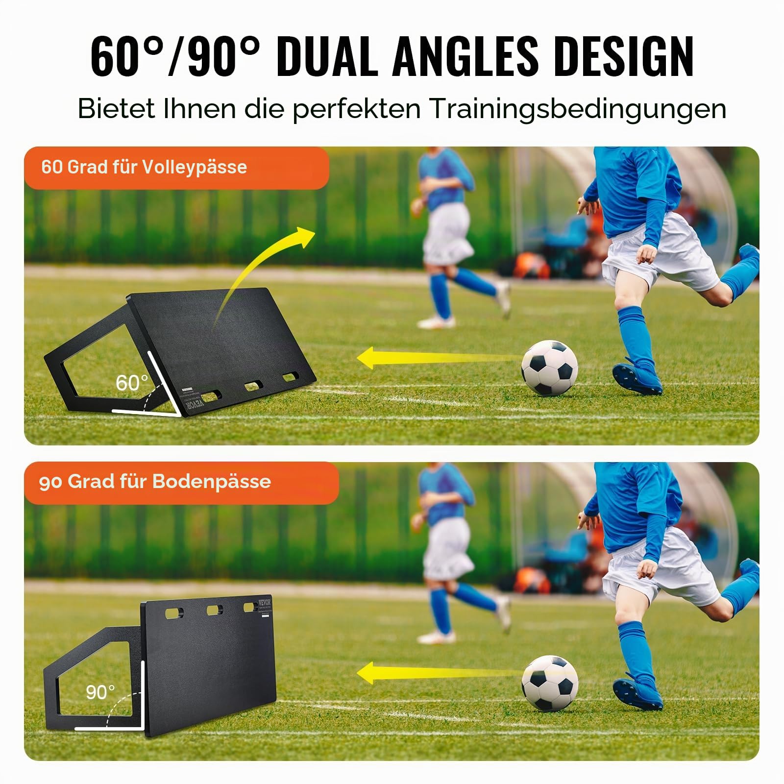 VEVOR Fußball Rebound Board, Tragbares Prellwand Brett 1150 x 450 mm, HDPE Rebounder Wand-Rebound-Ausrüstung, Kinder & Jugendliche, Trainingsbrett Rebounder Kicker für Fußballtraining Schwarz