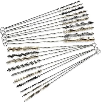 20 Pcs Wire Tube Brushes Bulk for Cleaning Pipe Tube Brass Stainless Steel Round Wire Brush for Auto Parts Christmas, Bottles, Tubes, 5 Sizes Silver Gold