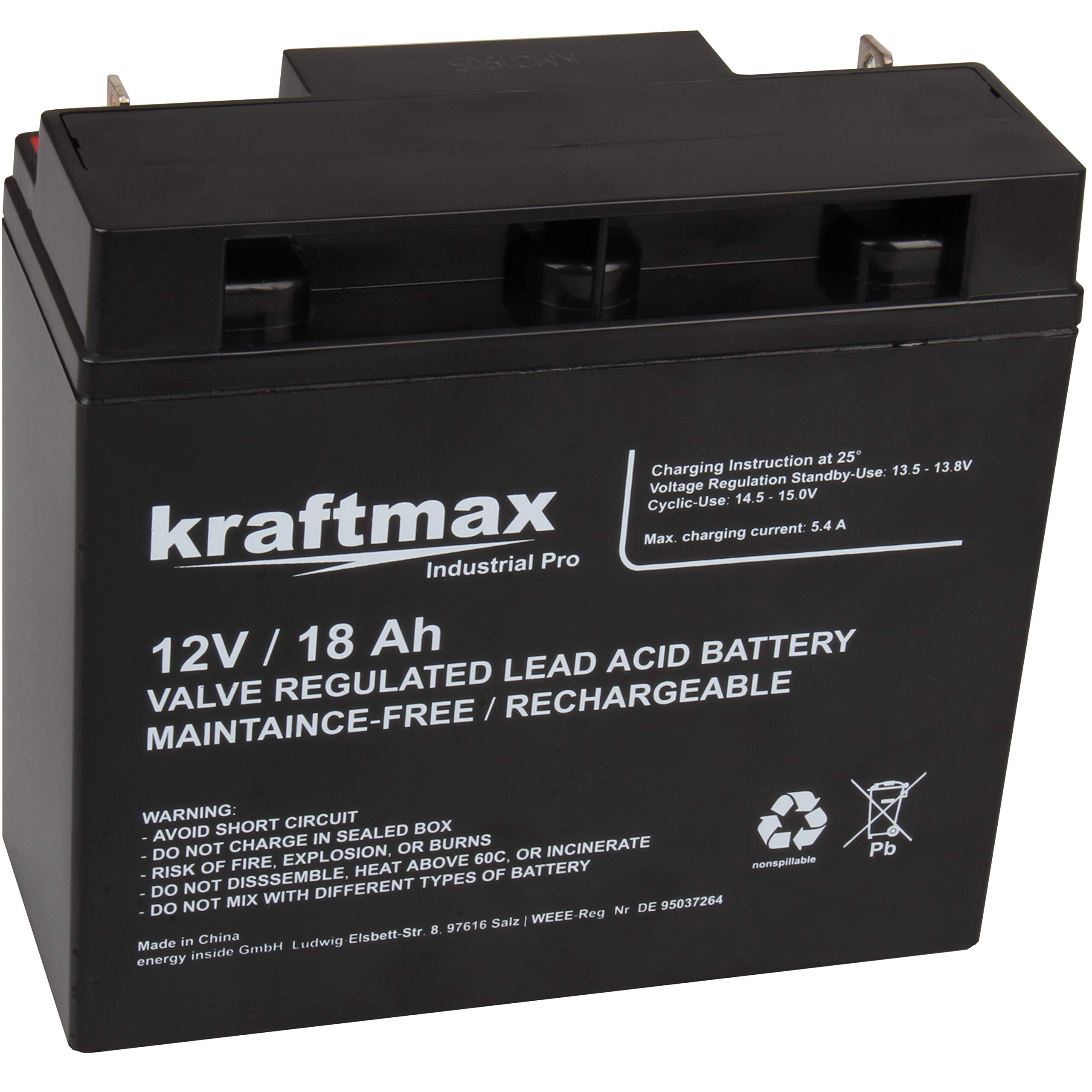 kraftmax 12V 18Ah AGM Bleiakku – Wartungsfreier Hochleistungs-Akku, auslaufsicher & zyklenfest – Ersatzbatterie für USV, Alarmanlagen, Scooter, Rasenmäher & Solaranlagen