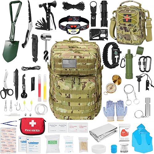 Miniatura 1 de Kit de primeros auxilios de supervivencia, 99 piezas, equipo de supervivencia profesional, mochila grande de senderismo con equipo de emergencia,