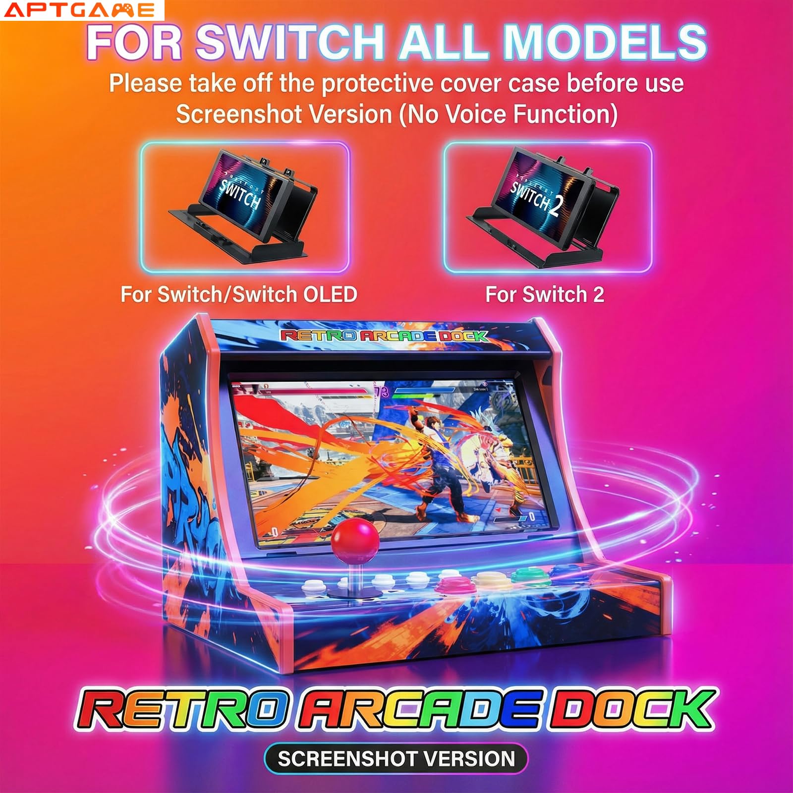 Switch Arcade Stick pour Nintendo Switch/OLED/Switch 2, machines d'arcade rétro pour maison et armoire de jeu d'arcade pour Street Fighter version capture d'écran – Pas de voix (écran non