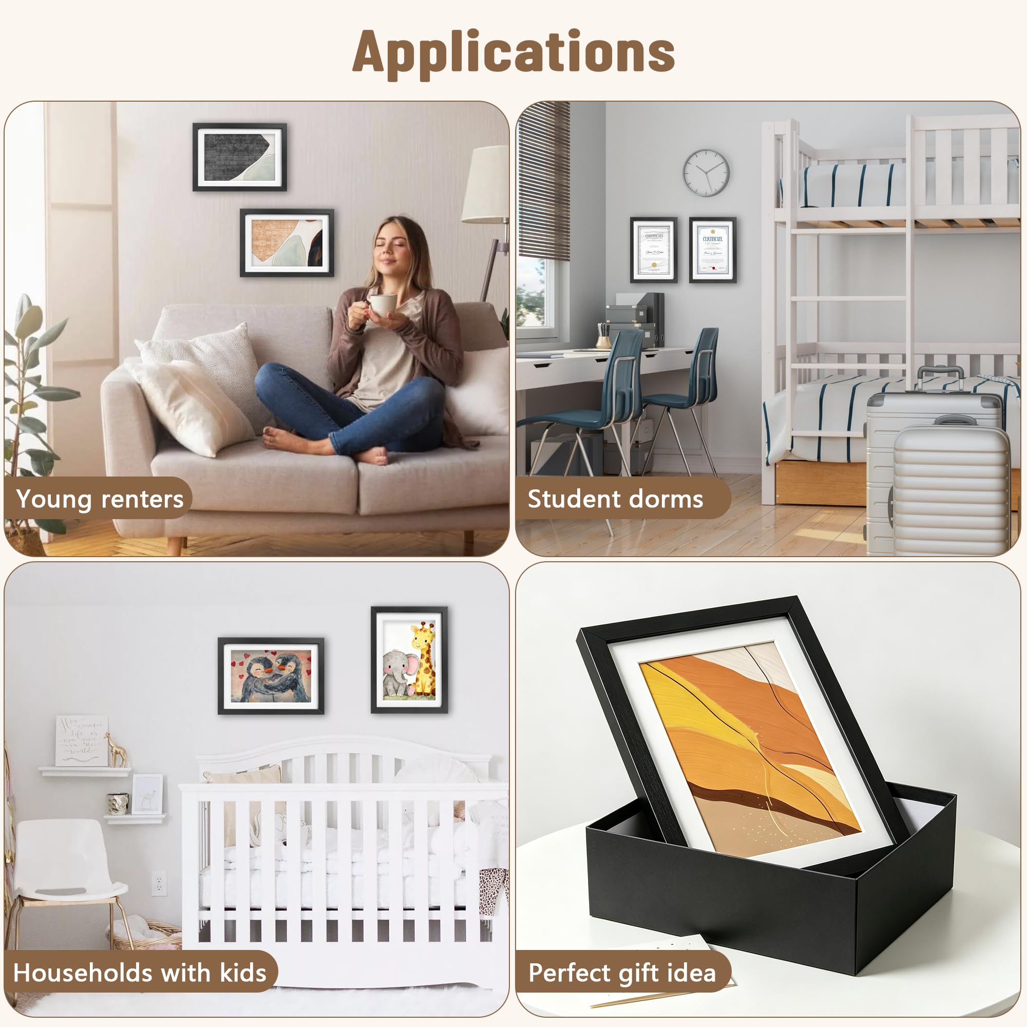 Set de 2 Marcos de Fotos A4 Negros 29,7x21 cm, Marco para certificado, Marco de Foto de Mesa y Pared, en MDF y Acrílico Irrompible para Certificados, Diplomas, Decoración Casa y Oficina