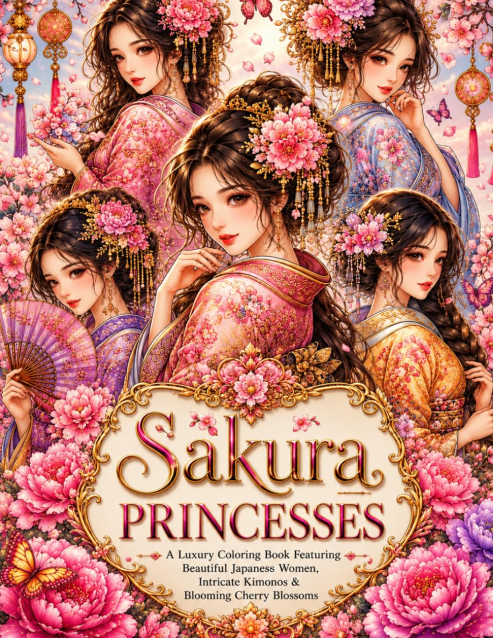 Sakura Princesses: A Luxury Coloring Book Featuring Beautiful Japanese Women, Intricate Kimonos & Blooming Cherry Blossoms
