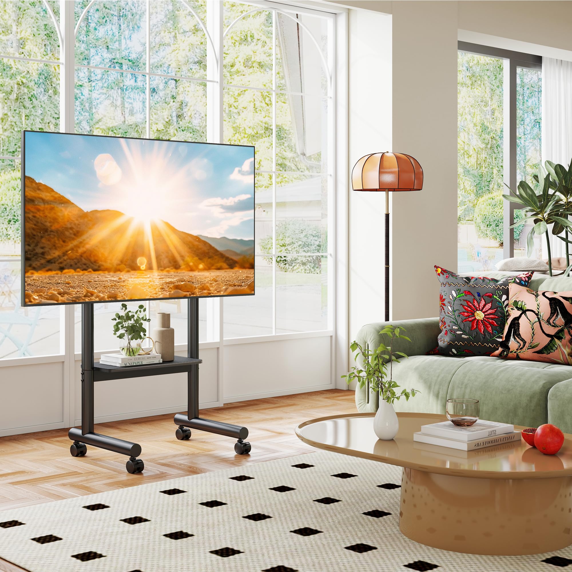 5Rcom Supporto TV Mobile - Carrello Regolabile con Ruote per TV 32-70 Pollici, fino a 50 kg, con Ripiano (LCD/LED/OLED)