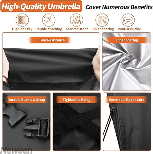 Miniatura 10 de Neween Funda impermeable para sombrilla de patio, impermeable, anti-UV, para sombrilla de 7 a 11 pies, cubierta de paraguas de plátano con