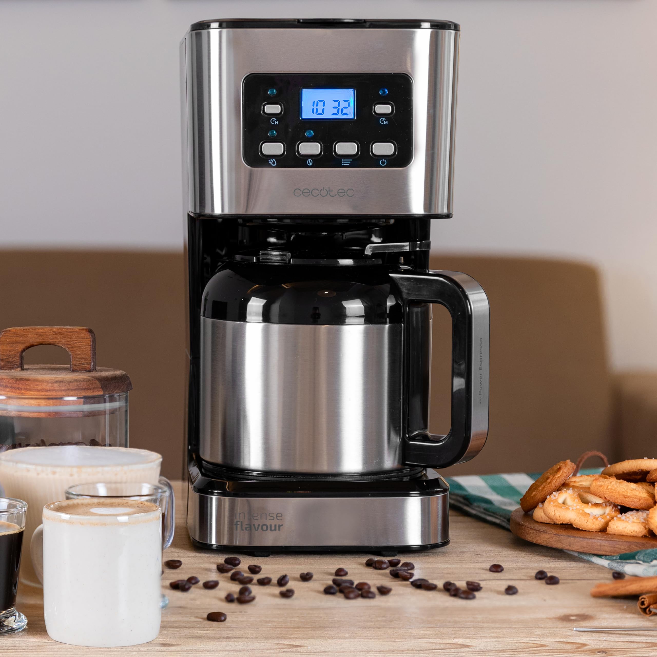 Cecotec Coffee 66 Drop & Thermo Time ekspres do kawy, 950 W, 1,2 l, 10 filiżanek, wyświetlacz LCD, minutnik 24h, system zapobiegający kapaniu, zabezpieczenie przed przegrzaniem, 6 przełączników