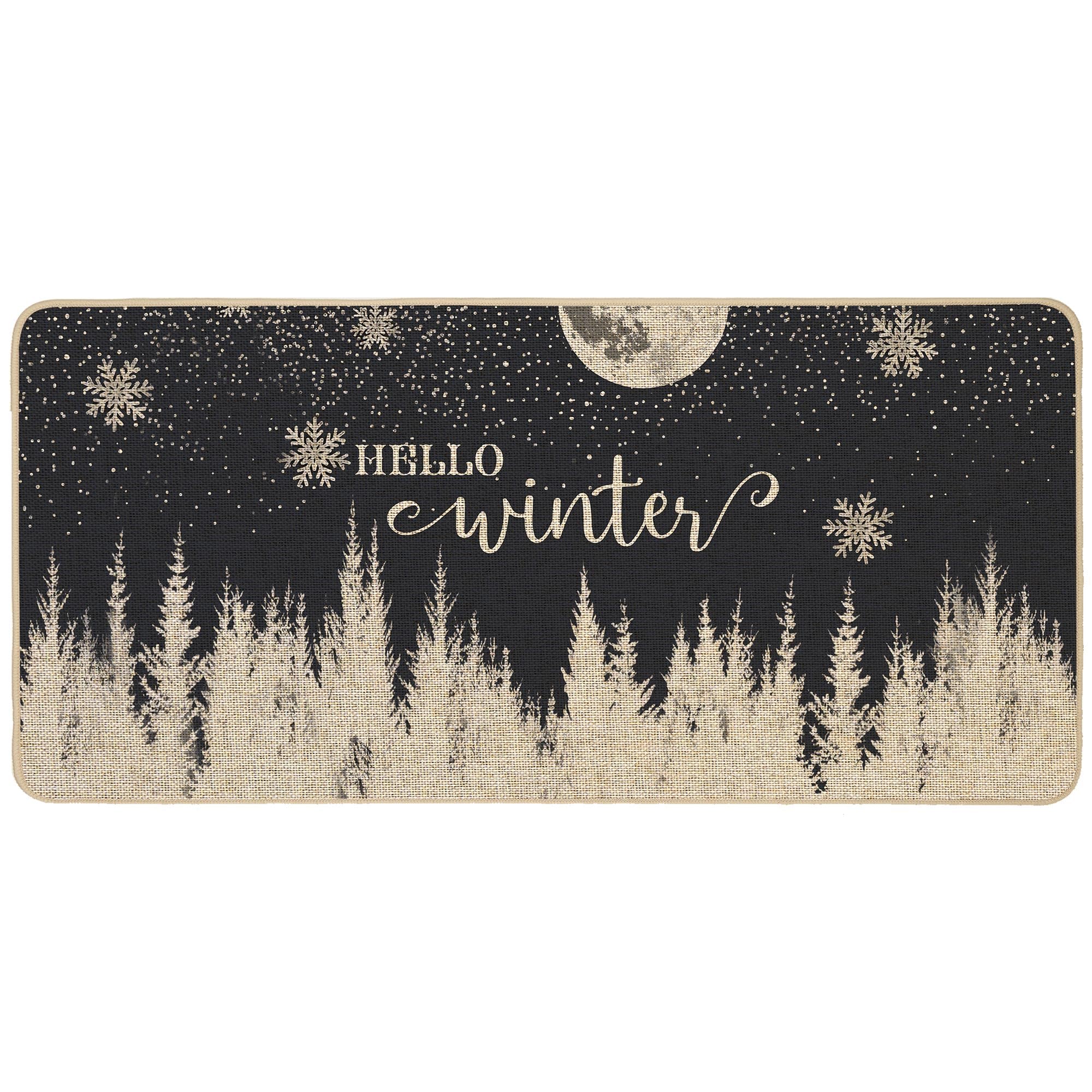Baccessor Fußmatte mit Aufschrift "Hello Winter Night Welcome", Schneeflocke, Wald, dekorative Fußmatte für drinnen und draußen, Weihnachtseingang, rutschfeste Gummi-Rückseite, Vordermatte, Küche,