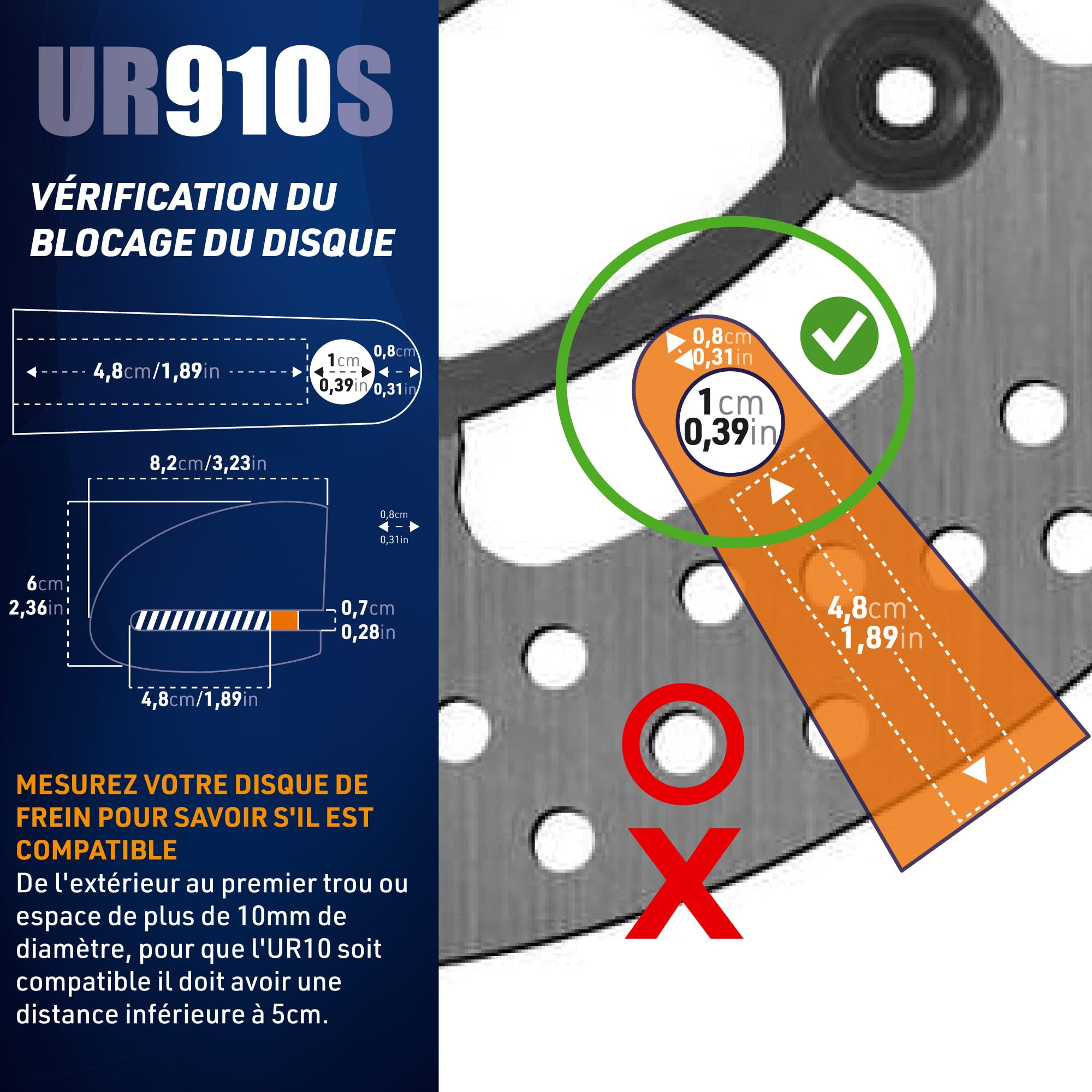 URBAN UR910S Antivol Moto Homologué SRA, Bloque Disque avec Alarme Hi-Tech | 120 dB, X2 ON | Pile CR2, Câble Rappel, Serrure Haute Sécurité, Bloc Double Verrouillage ø10mm, Acier Inoxydable