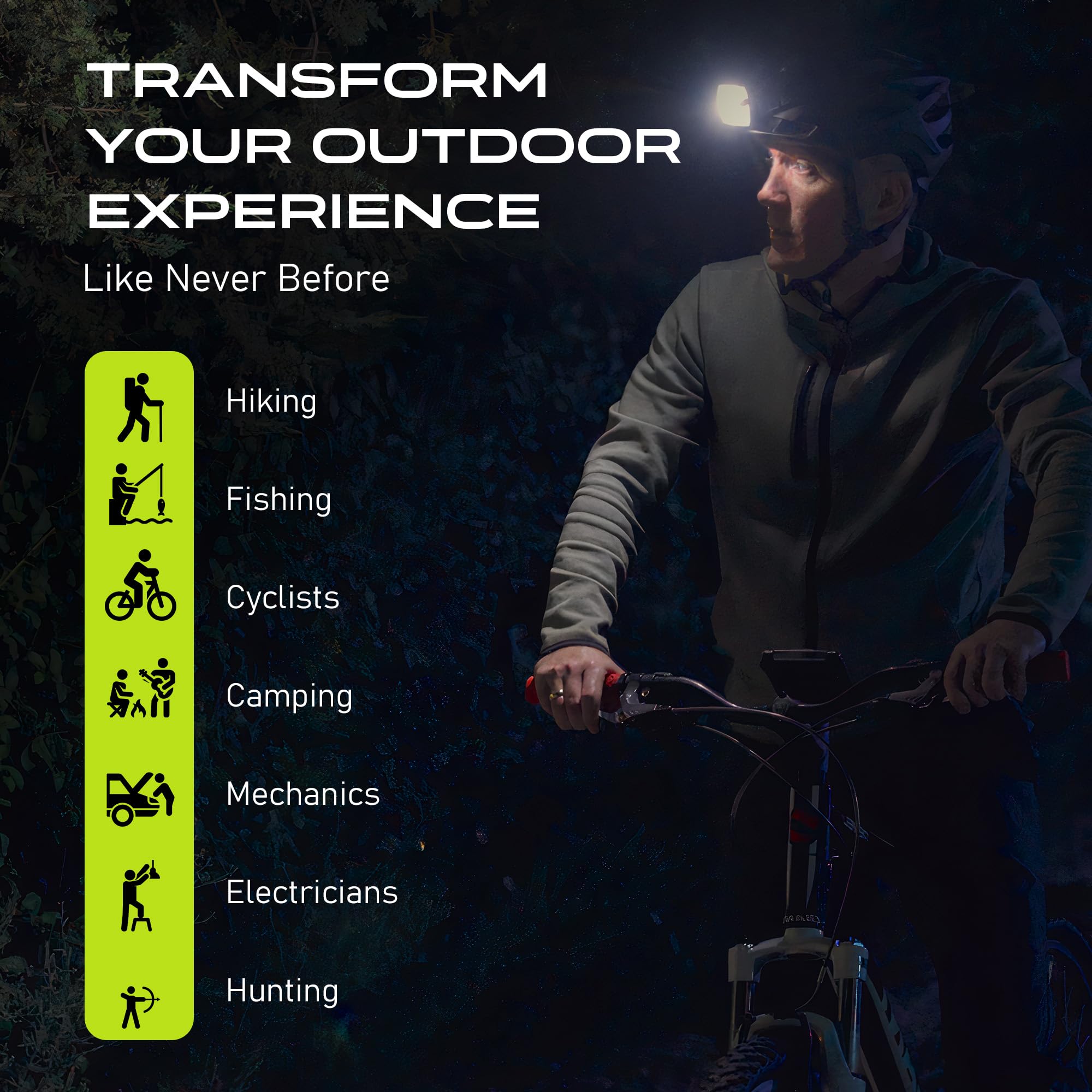 Panther Vision Adaptev - Torcia frontale a LED ricaricabile con giroscopio inerziale, lampada frontale a LED con torcia ultra luminosa rossa e impermeabile per corsa, escursionismo, campeggio