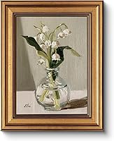 WHASAYART Vintage Floral Still Life Framed Wall Art 8x10 Gold Frame, Retro White Blossoms Botanical Print Bedroom Living Room Decor