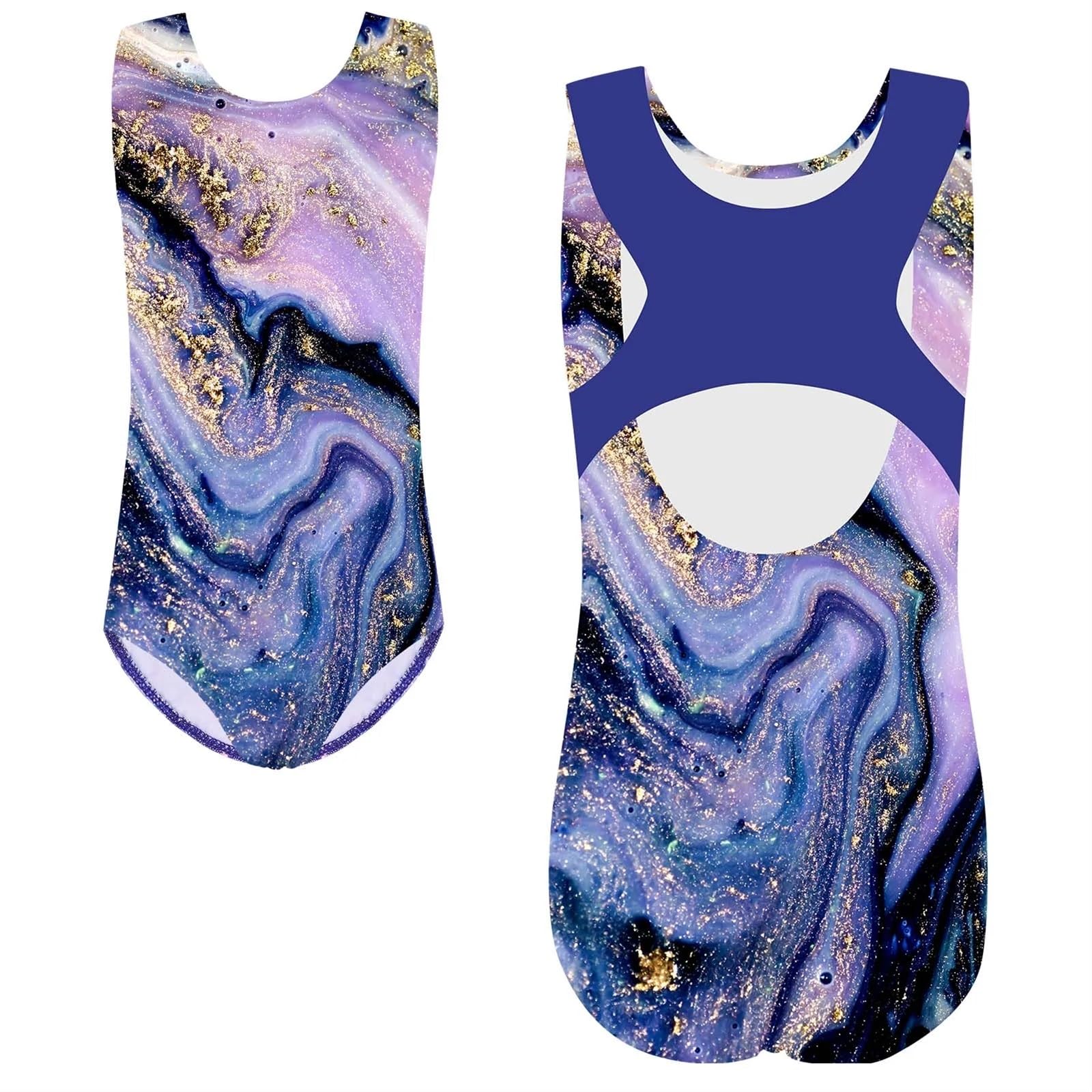 Maillot gimnasia ritmica niña Leotardo de Ballet for niñas de 3 a 12 años, ropa de entrenamiento de práctica de bailarina sin mangas, leotardo de gimnasia con cuello redondo, trajes de baile(B233 Blue