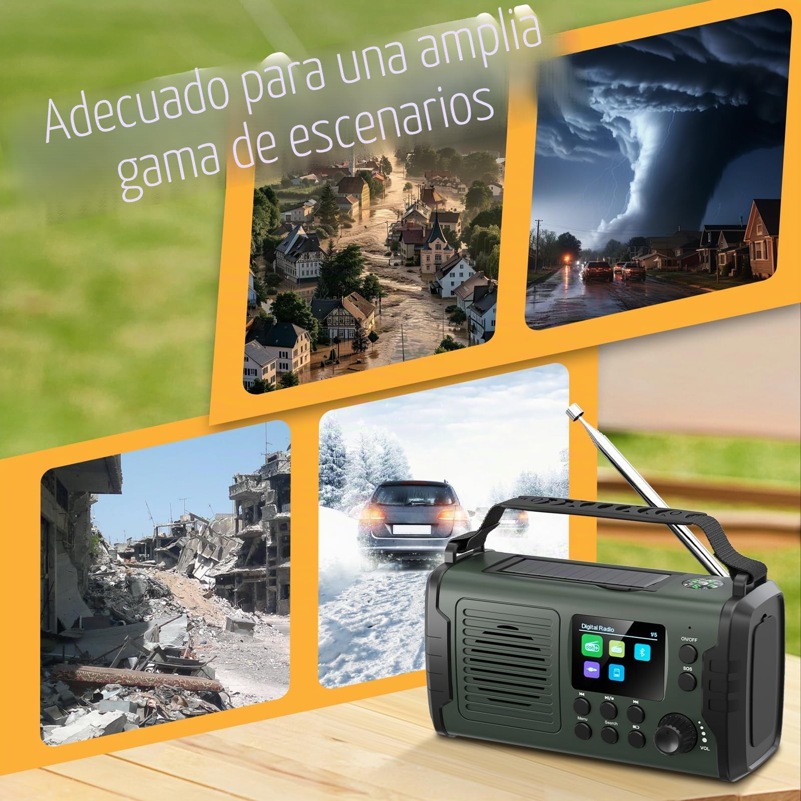 Radio Solar de Manivela 20000mAh con Bluetooth Dab/FM, Linterna & Luz de Lectura, Cargador USB para Móvil, Alarma SOS, Ranura TF, Auricular, Radio Portátil de Emergencia para Camping y Exteriores
