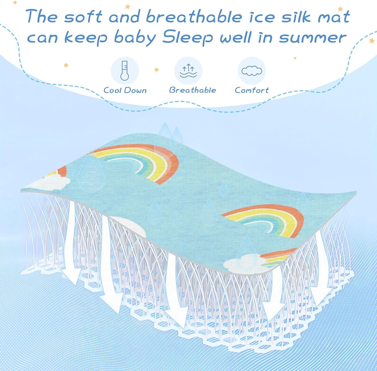 Cartoon Rainbow Cloud Light Blue Cooling Baby Mattress pad Cover 28" x 52" Breathable Crib Mattress pad for Baby&Toddler