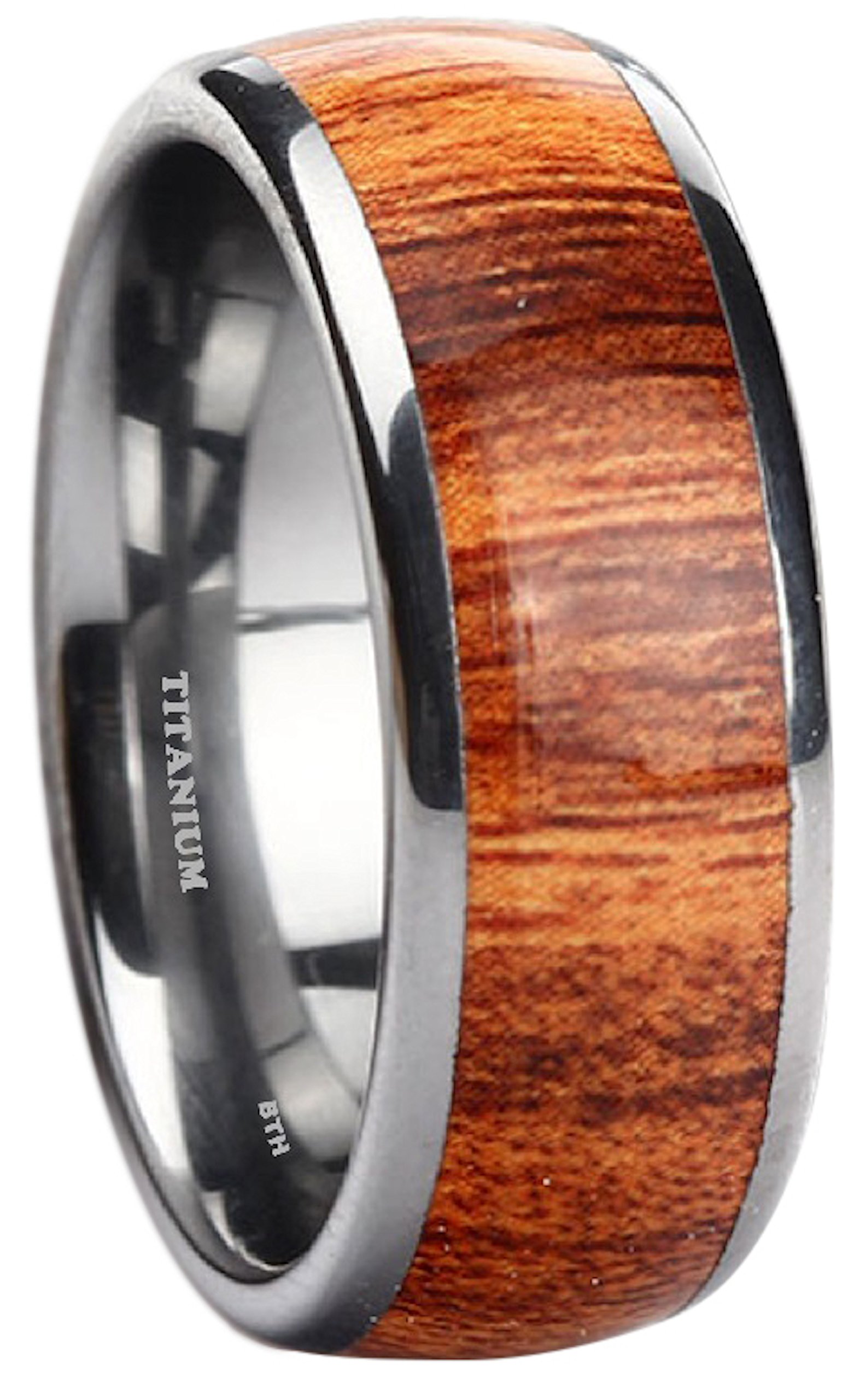 TitaniumMens KOA WOOD Inlay Titanium Ring 8mm Wide Unisex Wedding Engagement Band Ring Z+3