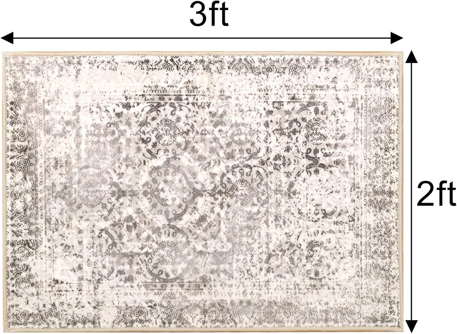 XWZO 2x3 Area Rugs Washable Rug for Living Room?Non-Slip Bedroom Rug Vintage Print Pattern Large Carpet for Office Dining Room Low Piles Indoor Carpet,Beige/Grey,2x3 2' x 3' (Rectangular) Beige/Grey