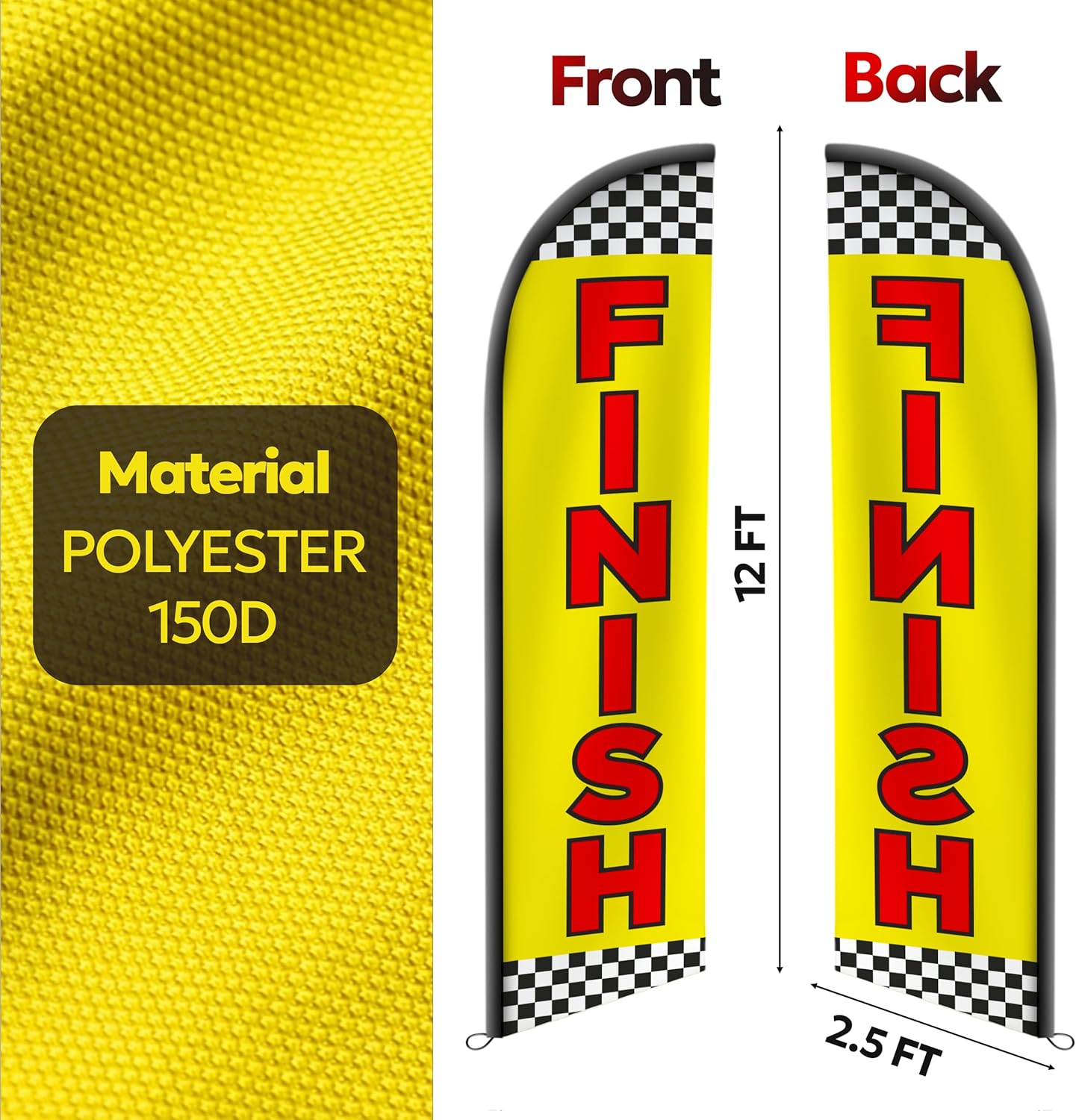 Start and Finish Line Banner - Racing Flags - Finish Line Banner - Set of Three Feather Flags Banners for Events & Festivals 12ft x 2.5ft (Pole not included) - Image 2