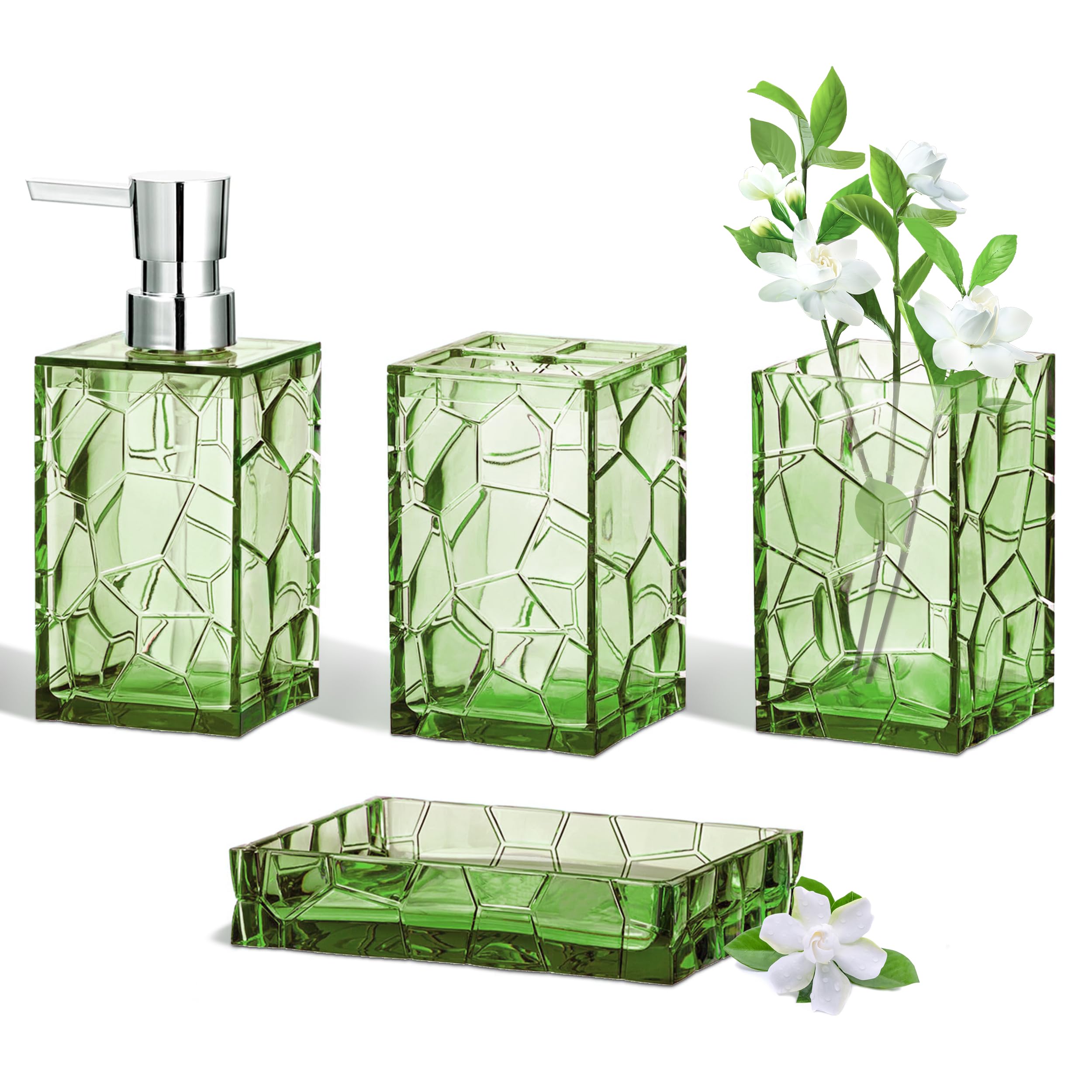HBlife Juego de Accesorios de baño Modernos de acrílico Verde Salvia con Soporte para Cepillo de Dientes, dispensador de jabón, Vaso, jabonera