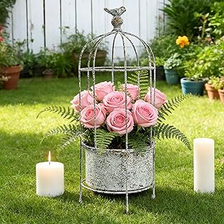 Rustic Iron Birdcage Planter Stand Vintage Metal Planter Holder Distress...