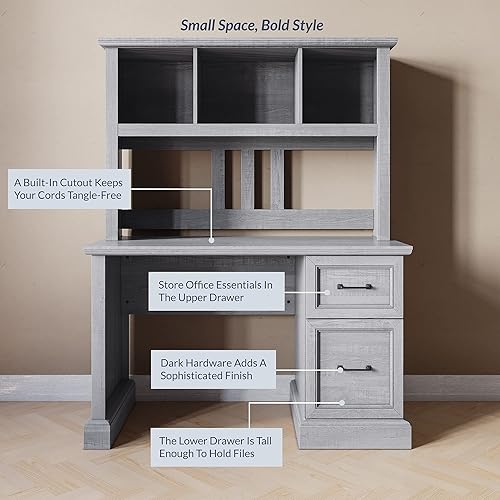 Miniatura 4 de BELLEZE Escritorio de secretaria ejecutiva de madera de 50 pulgadas con gabinete, estación de trabajo rústica para computadora de espacio pequeño, 2