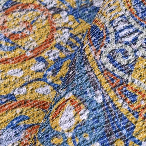 Miniatura 7 de Lacomfy Alfombra bohemia redonda de 5 pies antideslizante para dormitorio, alfombra de casa de campo, con mandala, para sala de estar, vestuario,