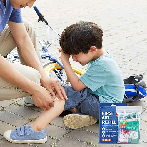 Miniatura 7 de Kit de recambio de primeros auxilios de 90 piezas, kit de cuidado de heridas, incluye vendajes para el hogar, viajes, senderismo, kit de repuesto