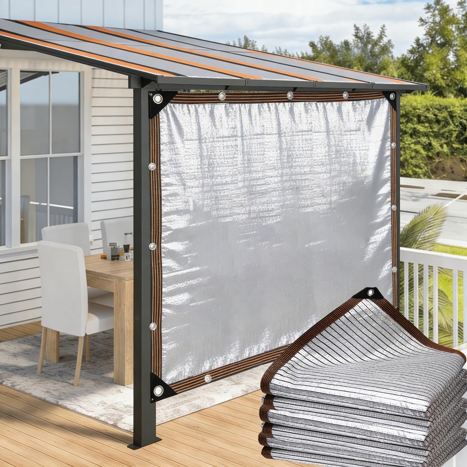 CAQXAQP Silver Shade Netting 6mx6m Rectangular, 90% UV Block Sun Shade Cloth with Grommets, HDPE Breathable Outdoor Canopy for Garden, Patio, Pool, Playground, Carport