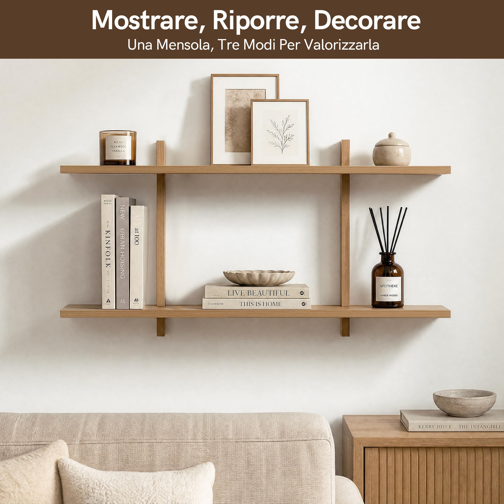 Afuly Mensola da Muro Regolabile a 2 Livelli Rovere Bianco Sospese, 80 cm