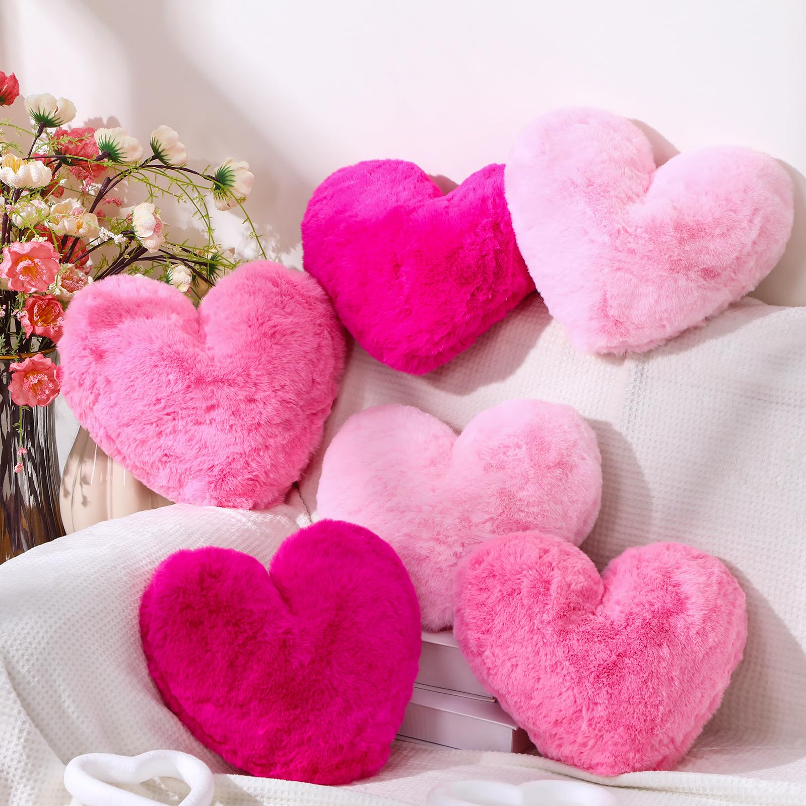 Amazon.com: Liliful 6 Pcs Faux Rabbit Fur Heart Pillows Fluffy