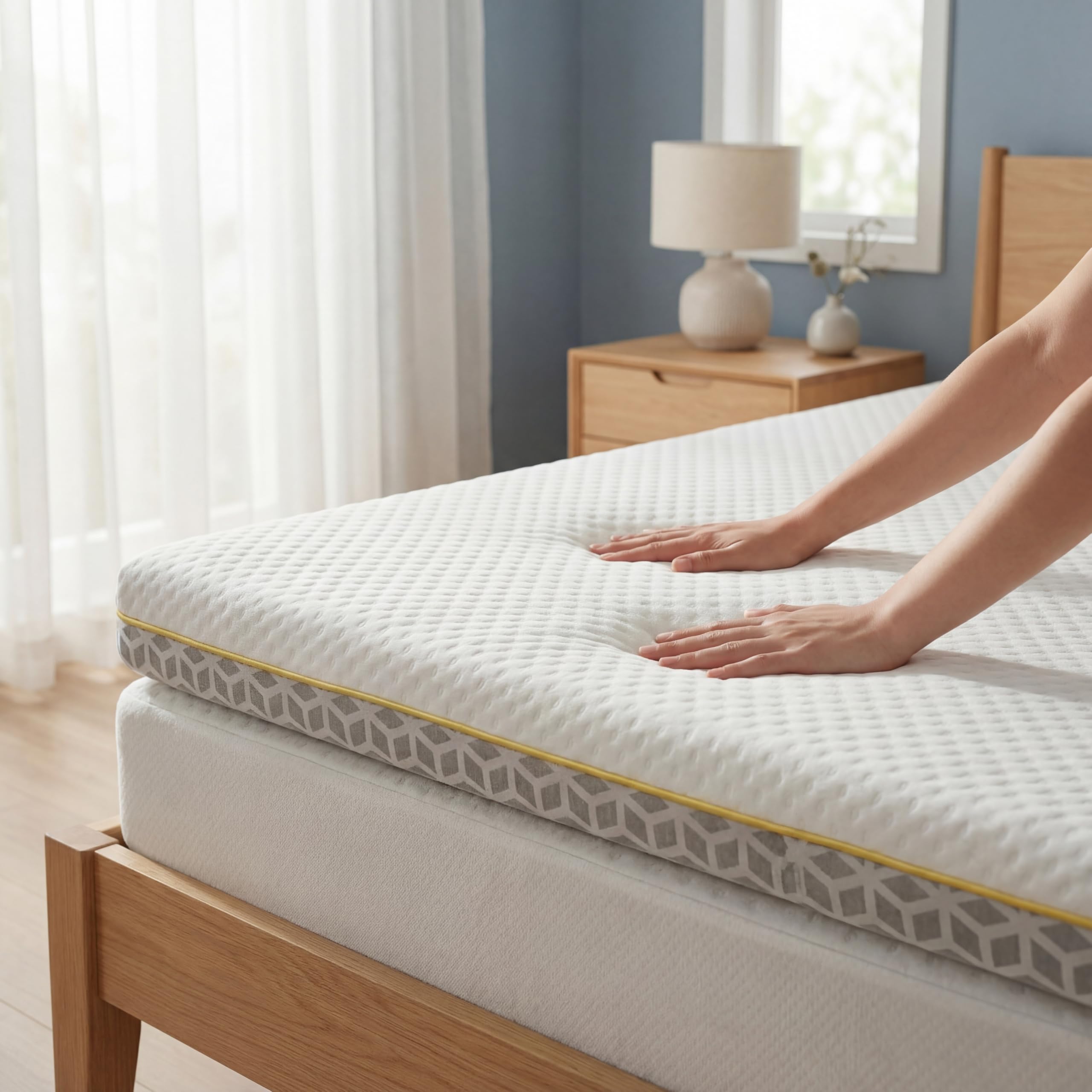 Brightr® Aurora Dual-Layer 5cm thick Memory Foam Mattress Topper Double Size Bed, Orthopedic Bed Topper for Back Pain with Breathable Washable Copper Cover, Choose between Soft/Medium feel 135x190cm — image 1