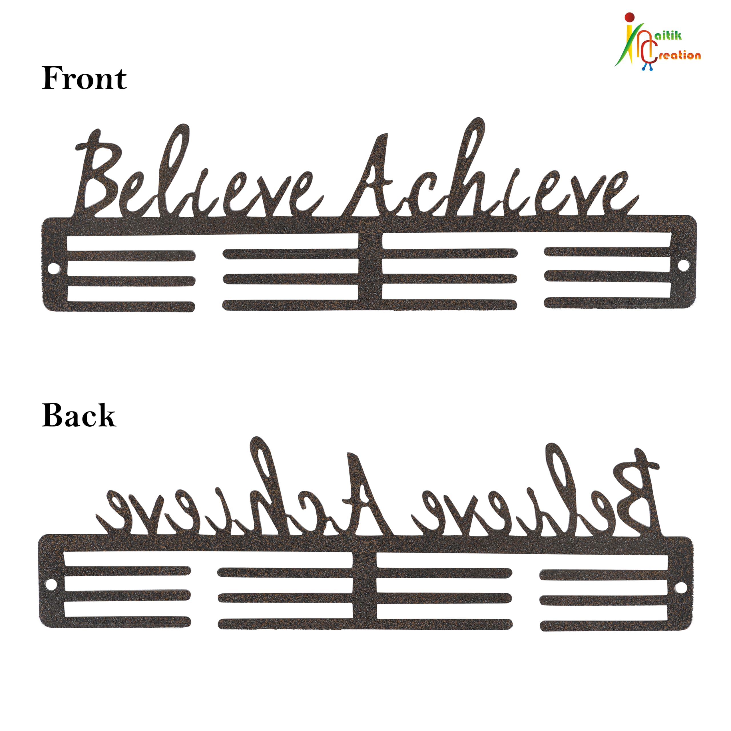 NAITIK CREATION Medal Hanger for Wall – Medal Holder Display Hanger | Holds Up to 65 Medals | Sports Medal Display | Medals Hanger | Premium Antique Golden (Believe Achieve) 1