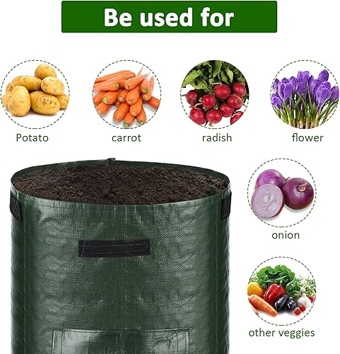 Miniatura 3 de JJGoo Potato Grow Bags, 4 Pack 10 Gallon with Flap and Handles Planter Pots for Onion, Fruits, Tomato, Carrot - Green