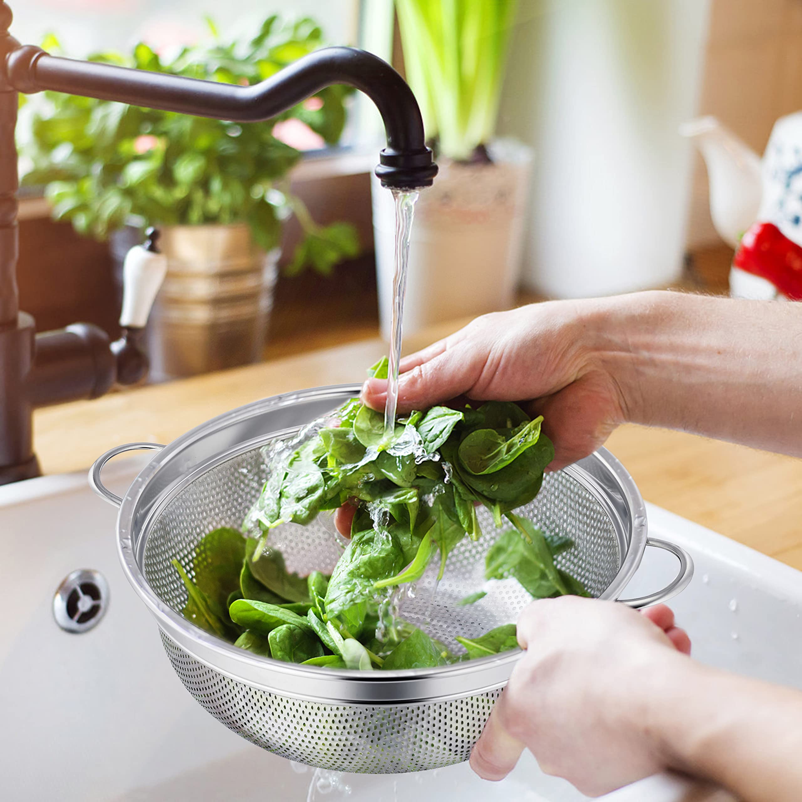Colino Acciaio Inox 20cm Herogo - Microforato Per Pasta E Verdura | Manici Comodi E Base Stabile | Lavabile In Lavastoviglie - Foto 7