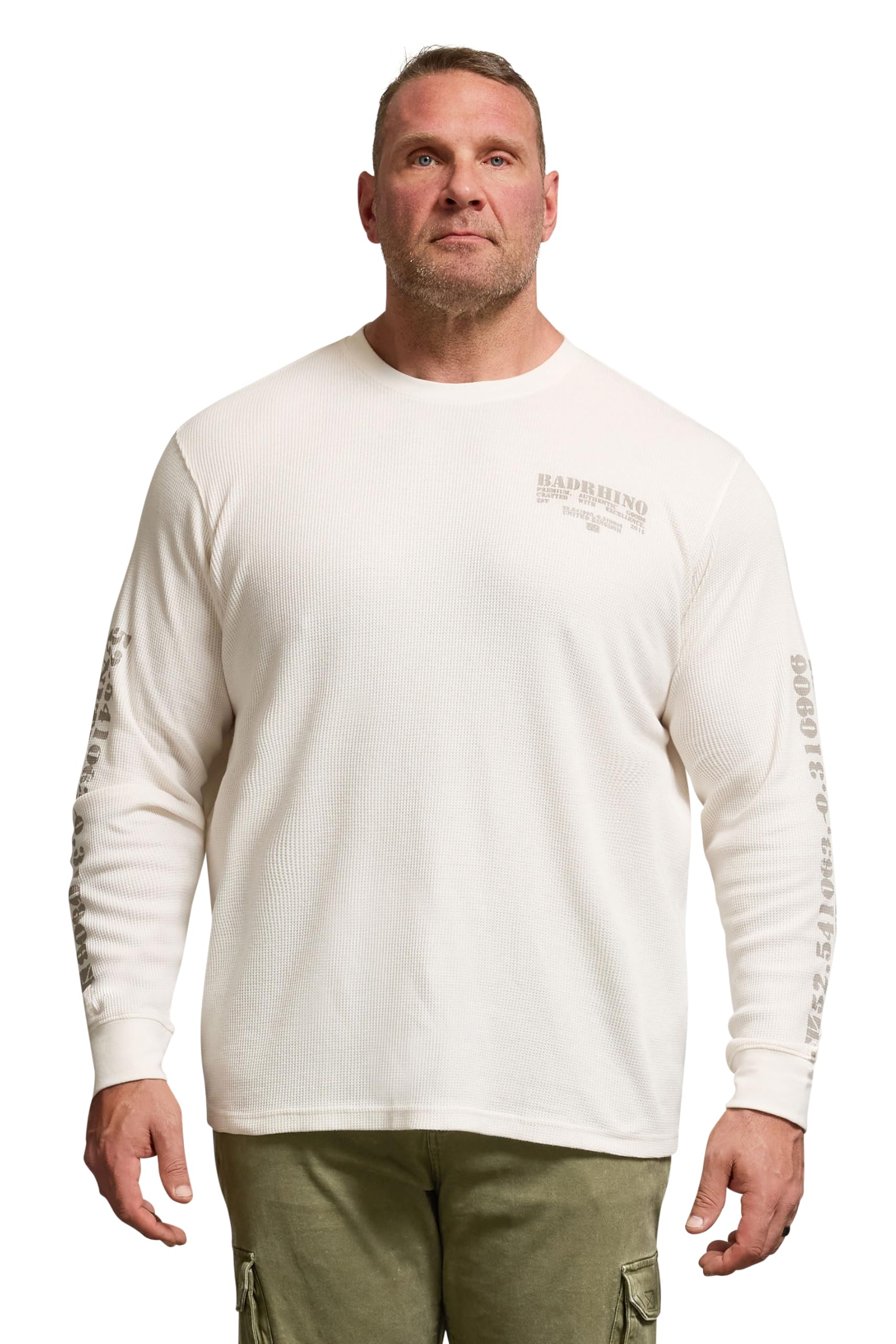Badrhino Men's Off-White Big & Tall Military Waffle Texture Long Sleeve T-Shirt - Plus Size Curve