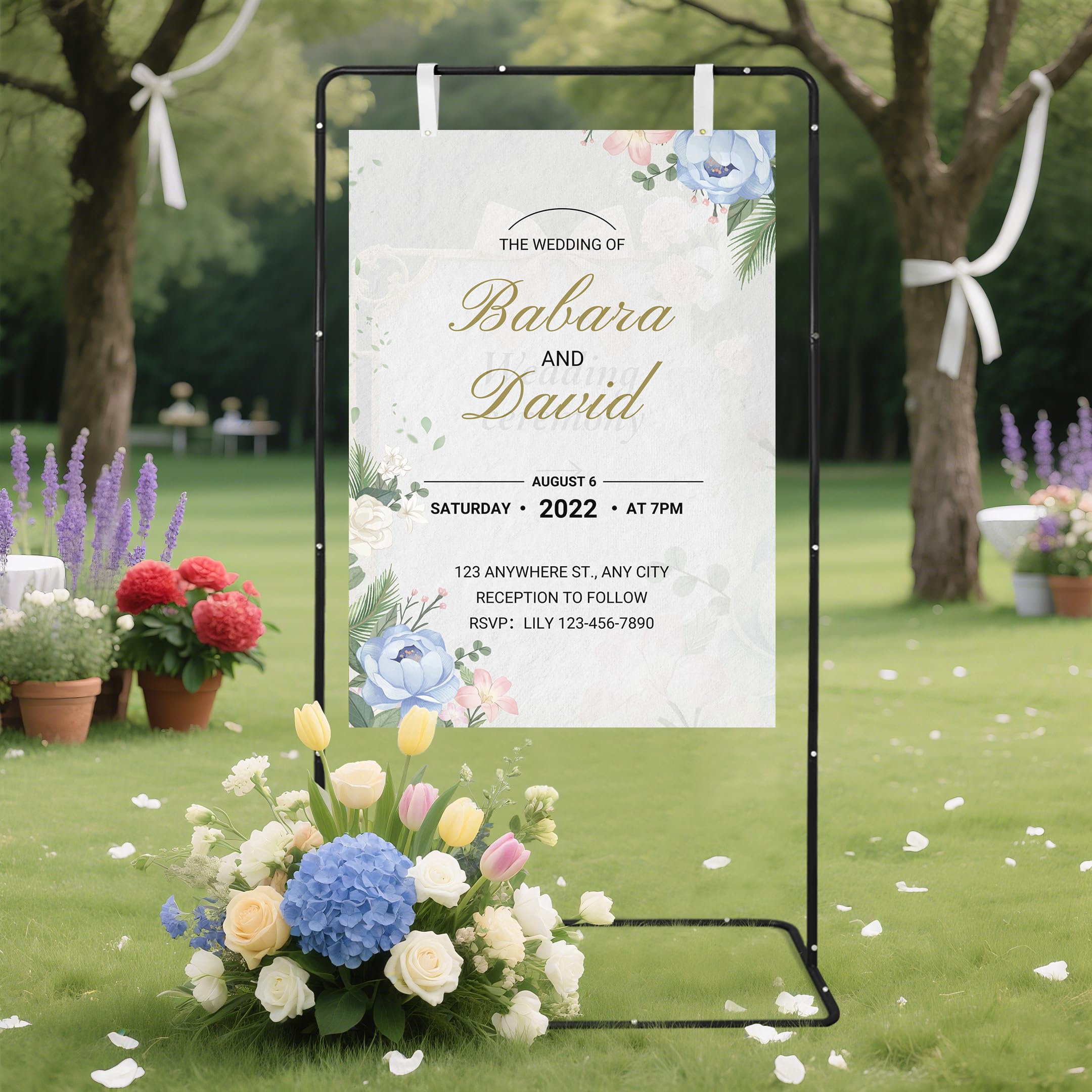 Chevalet noir pour panneau de mariage - 170 x 80 x 40 cm - Support robuste à suspendre au sol avec motif pour fête prénatale