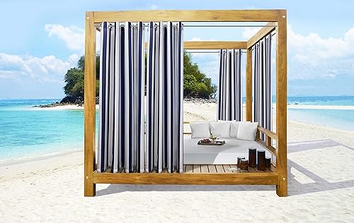 Seaside Stripe - Panel de cortina con ojales para interiores y exteriores, par de 50 x 84 pulgadas en color índigo