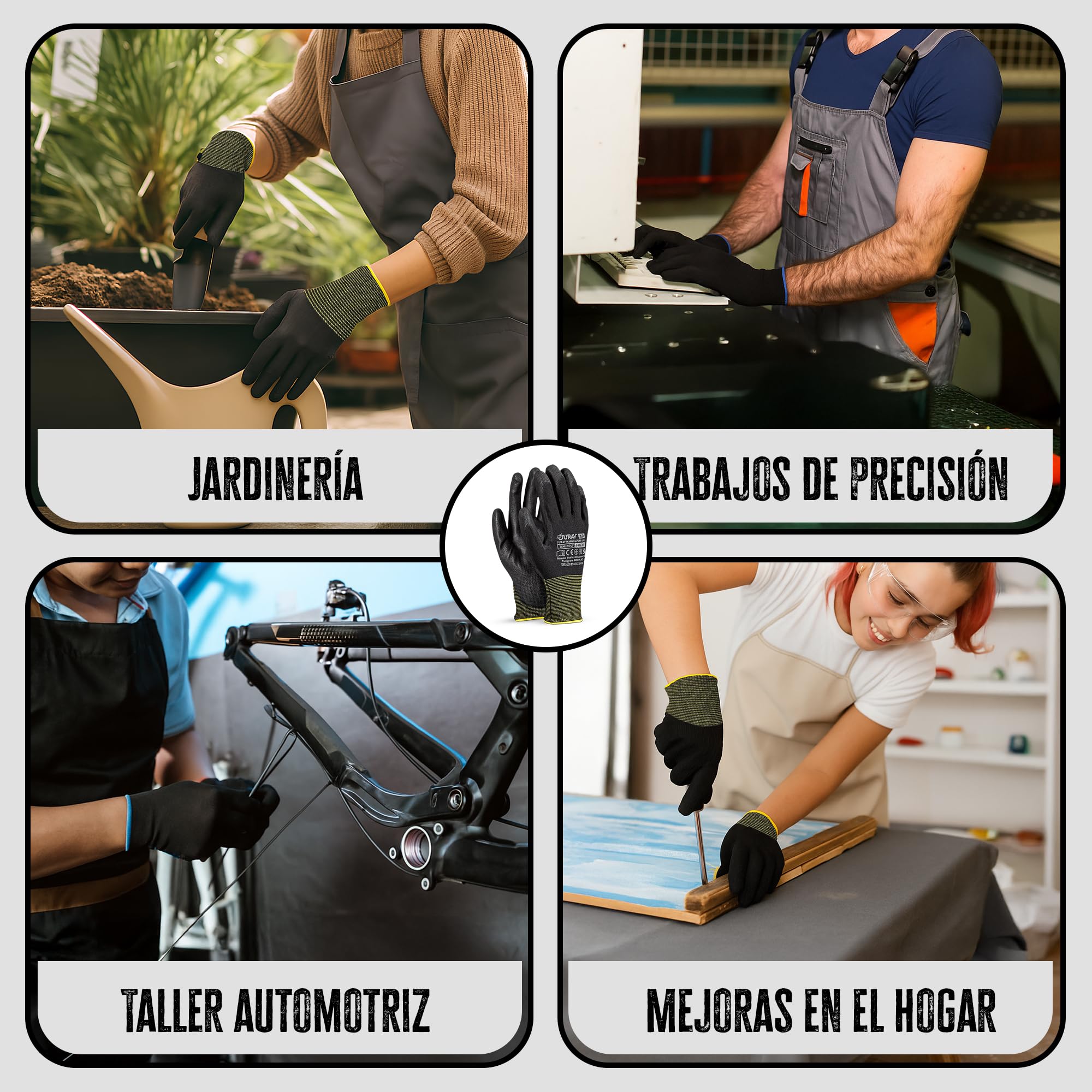 Guantes de trabajo Ogrifox FUZZIO 12 pares PU S-7 negro