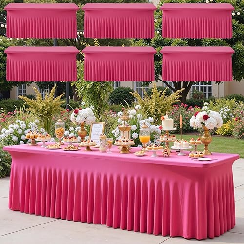 Vista 71 de Paquete de 2 manteles de elastano negro para mesas rectangulares de 6 pies, sin arrugas, elásticos, ajustables, falda de mesa elegante de 6 pies