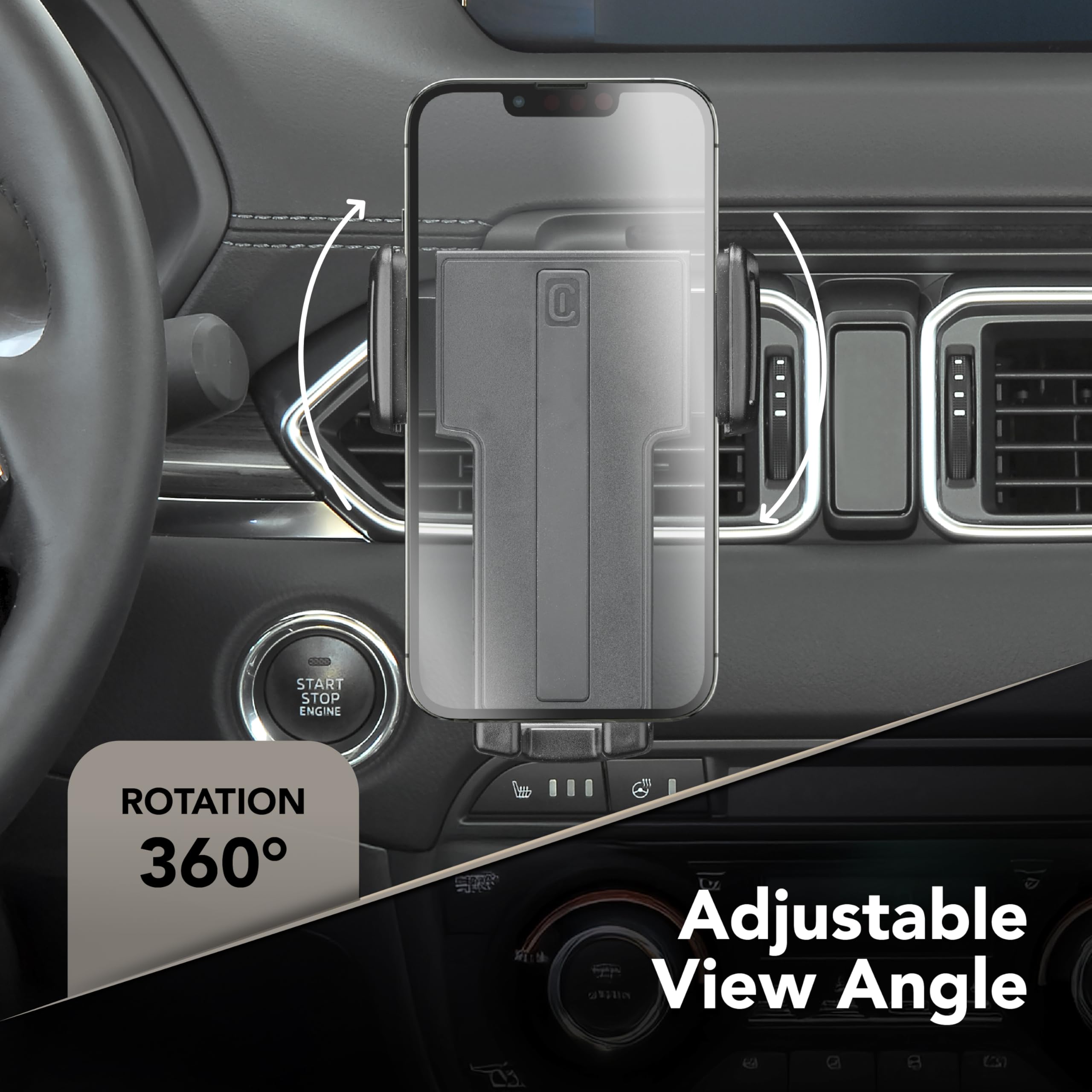 cellularline | Hug - Universale | Supporto Porta Smartphone da Auto per Alette di Aerazione - Universale per Tutti i Cellulari - Rotazione a 360 - Stabile e Solido