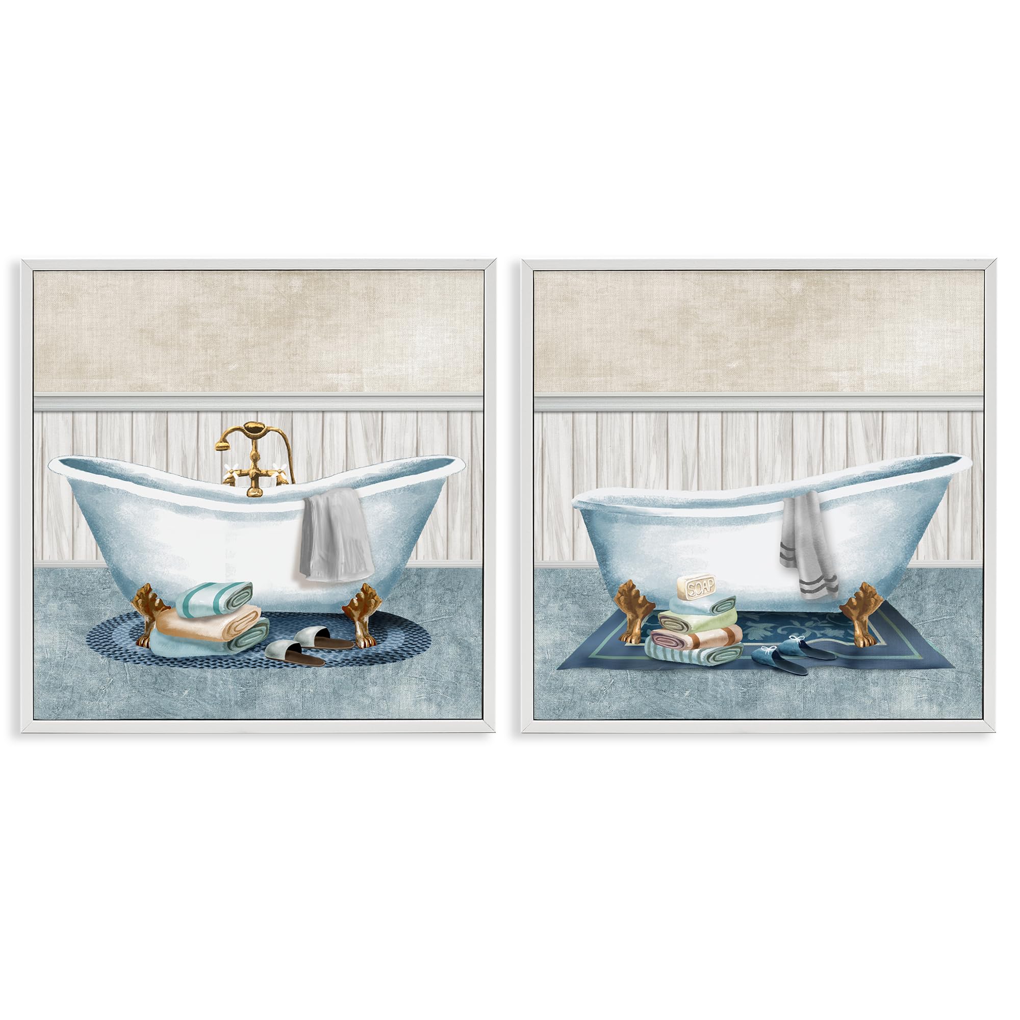 'Cozy Bathtub & Slippers'| 2pc Framed Giclee Art Set 2