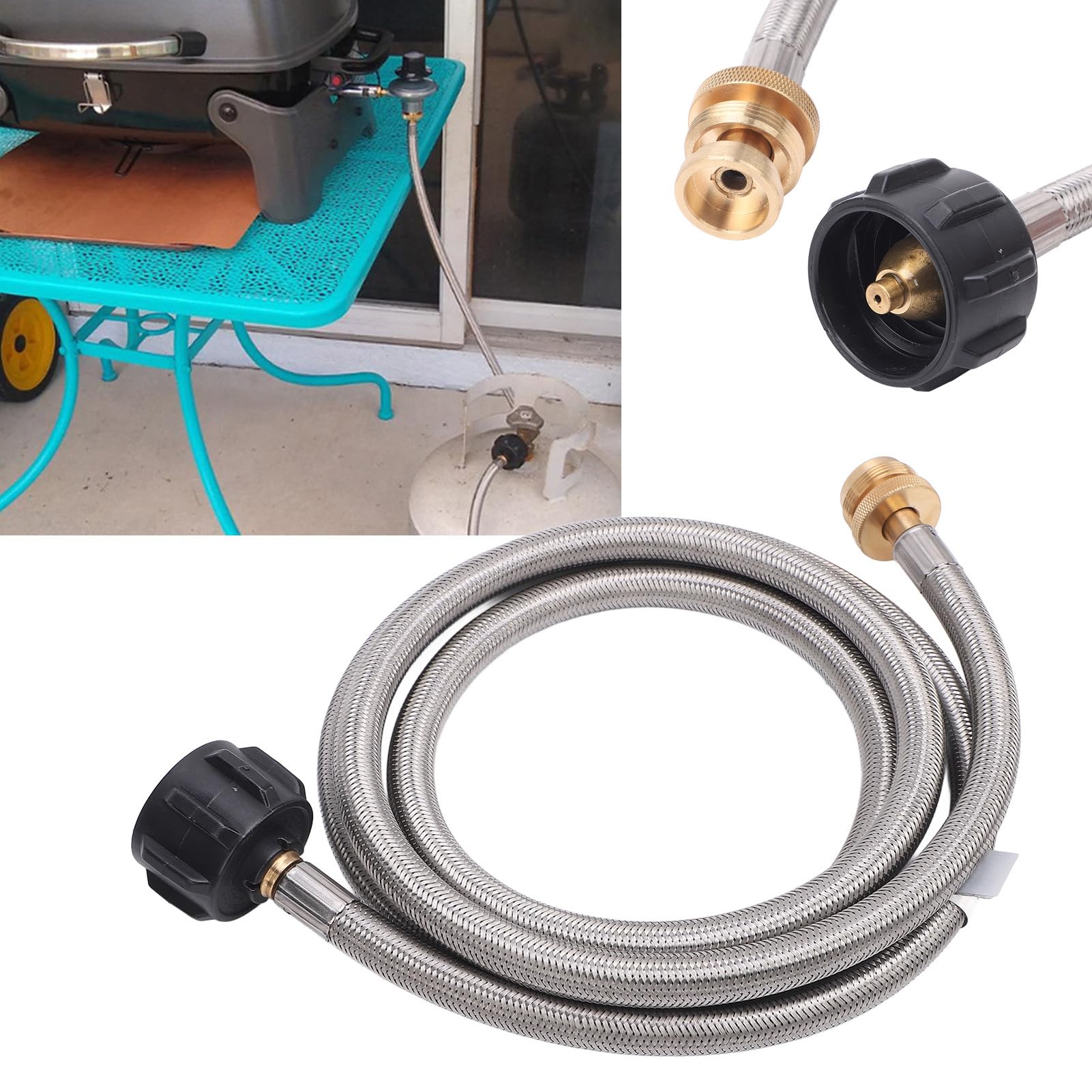 Manguera de Gas de 5 Pies Adaptador de Acero Inoxidable Extensión de la Manguera de Tubos de Gas para el Calentador de Amigo Q Griddles con Accesorios de Latón de Servicio Pesado