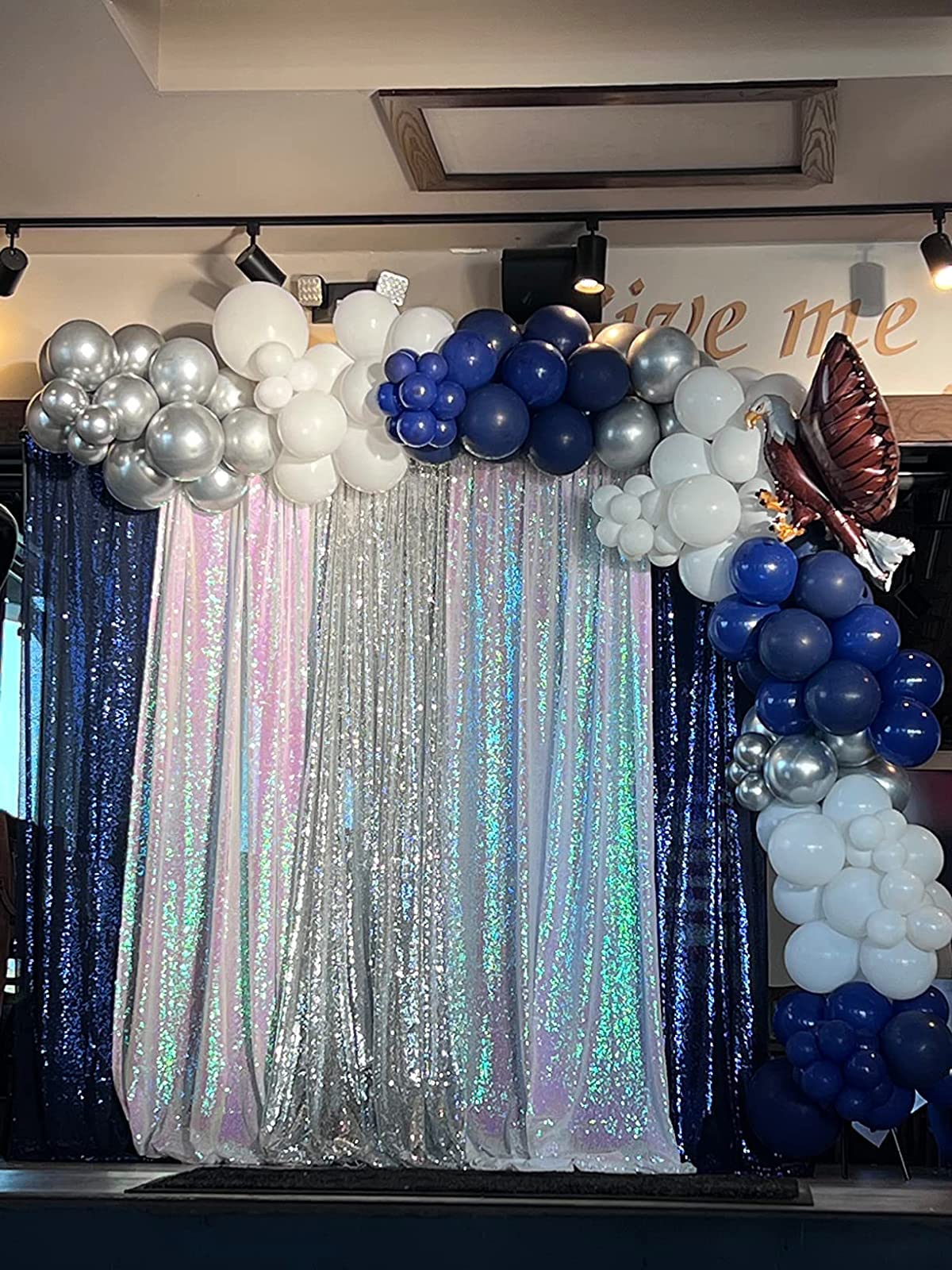 Granatowe zasłony tła z równymi 2 panele 62 x 203 cm brokatowe granatowe zasłony zdjęcie tło impreza ślub baby shower zasłona błyszcząca fotografia tło